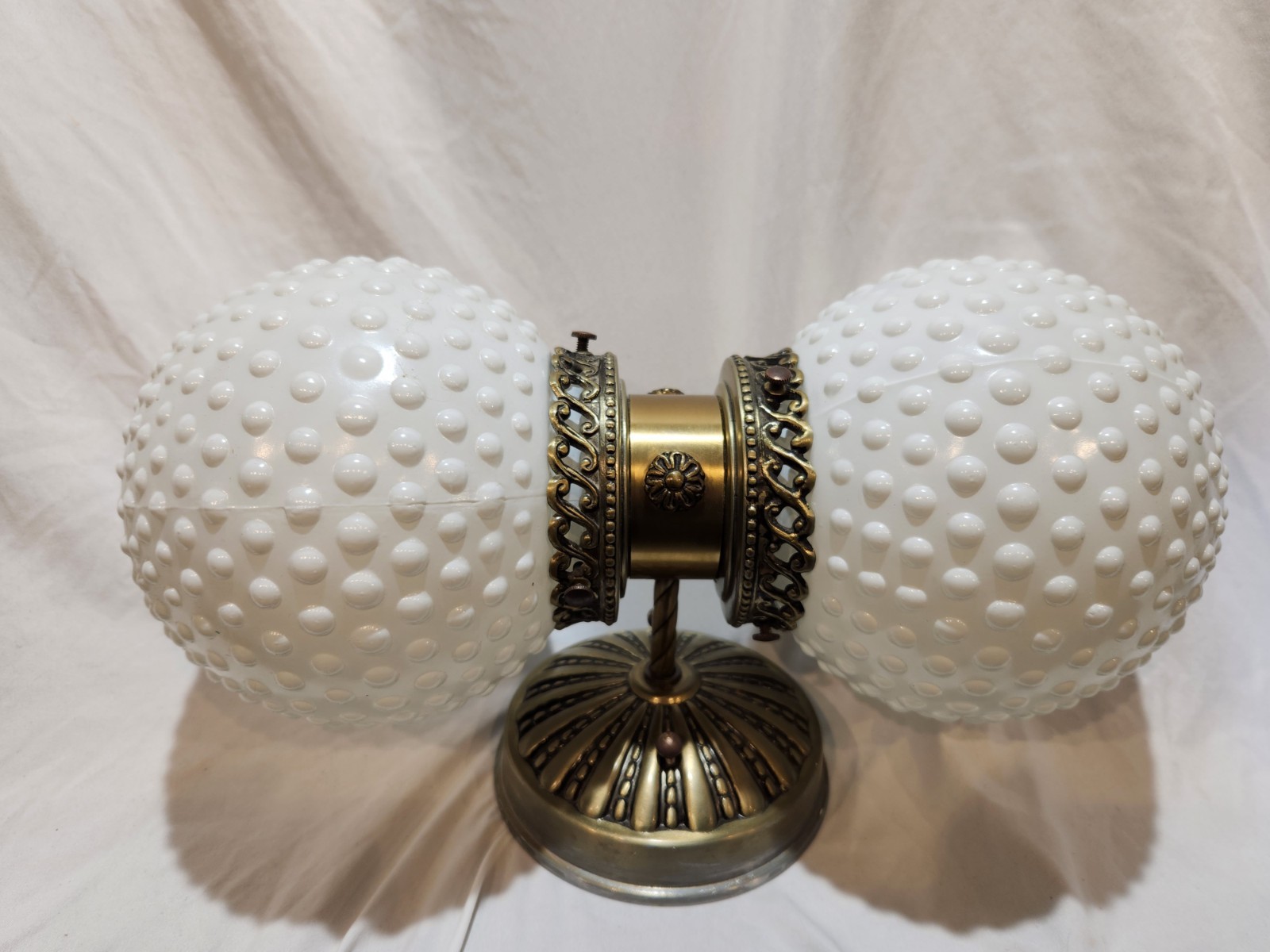 Vintage Scroll Double Hobnail Crown Globes Bathroom Vanity Wall Light Fixture