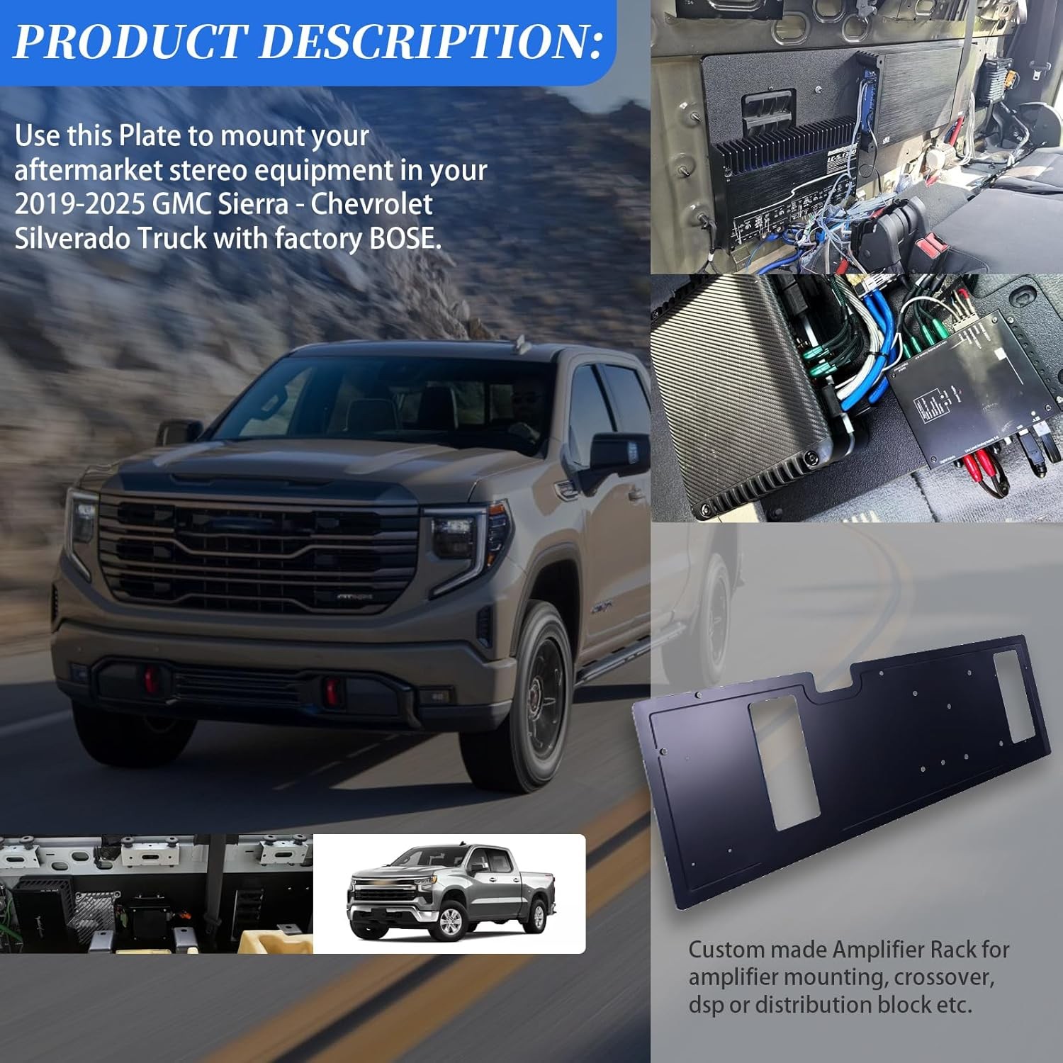 Amplifier Rack/Plate/Board For 2019-2024 GM Truck Silverado Sierra (1/2 PVC)