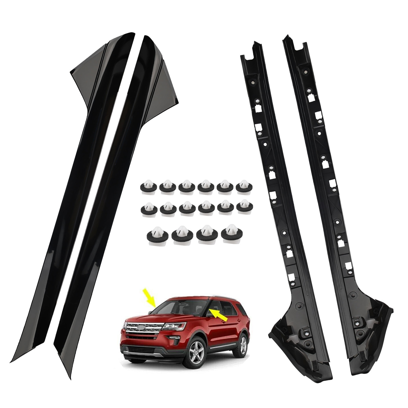 Fit For 2011-2019 Ford Explorer Left+Right Side Windshield A Pillar Molding Trim
