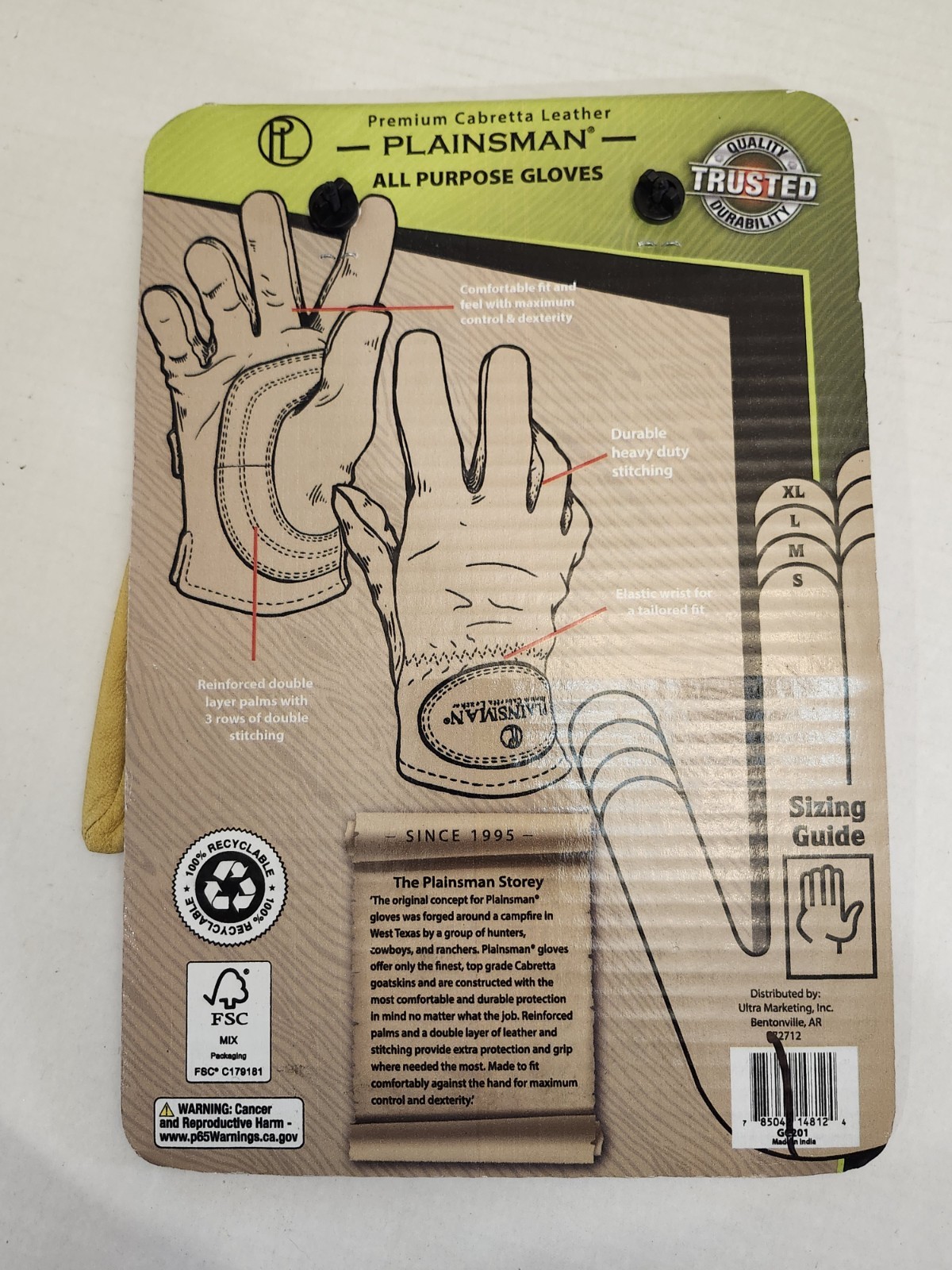 Plainsman Premium Cabretta Yellow Leather Gloves, 2 Pair Pack S SMALL