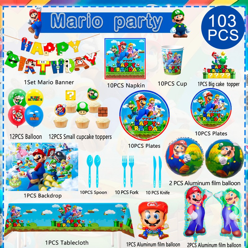 Super Mario Party Decoration Birthday Supplies Balloons Plates