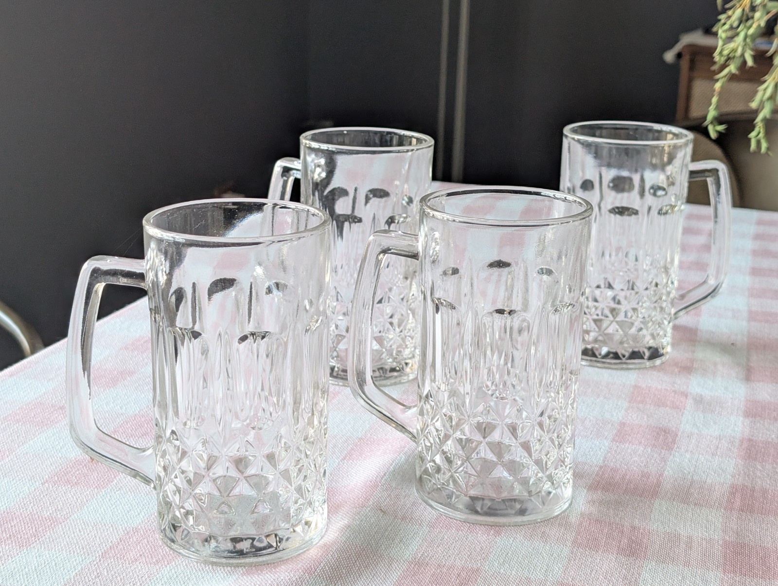 Heavy Glass Beer Steins KIG Indonesia vintage set of four