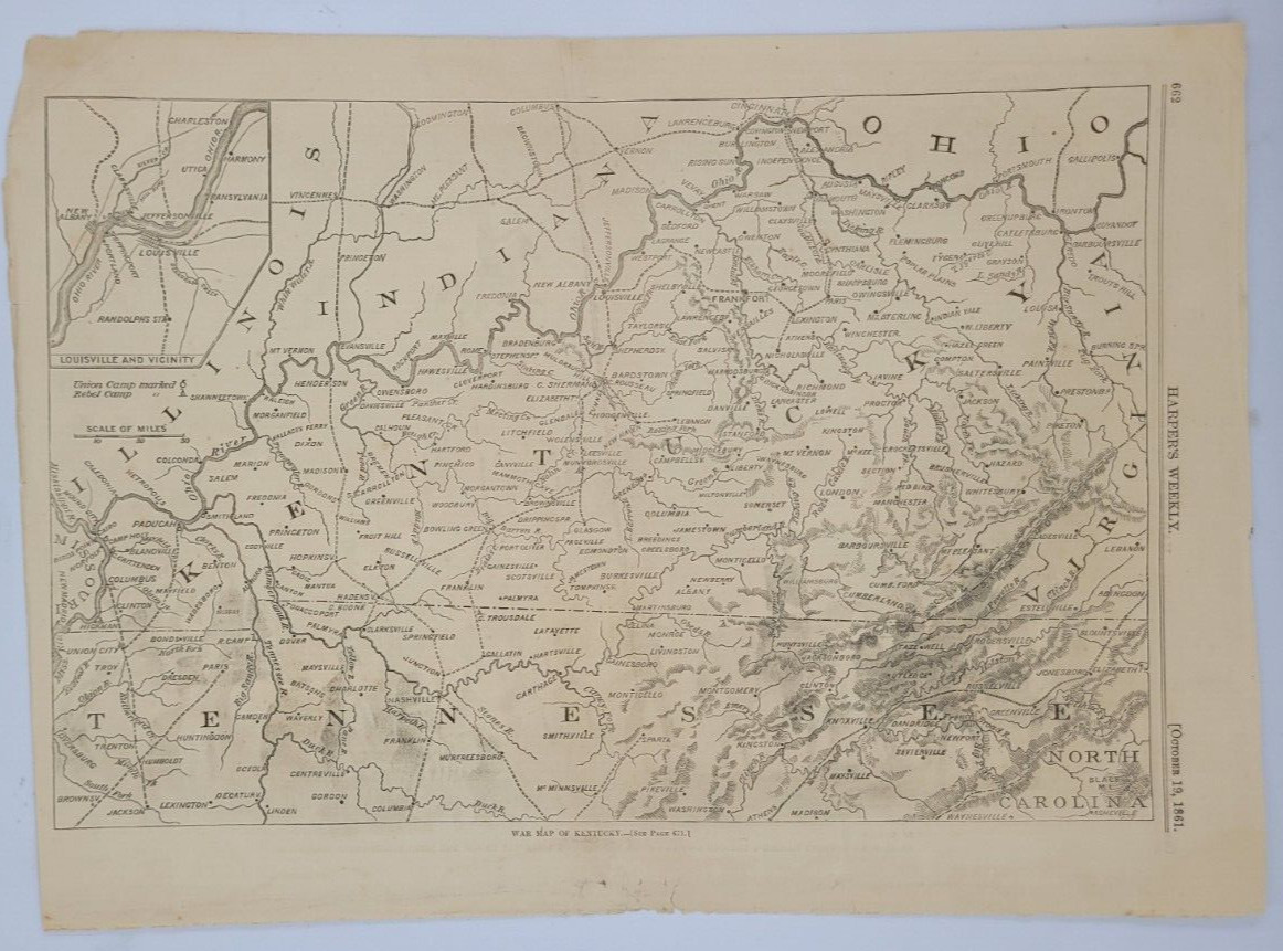 War Map of Kentucky 1861 detailed Civil War Map