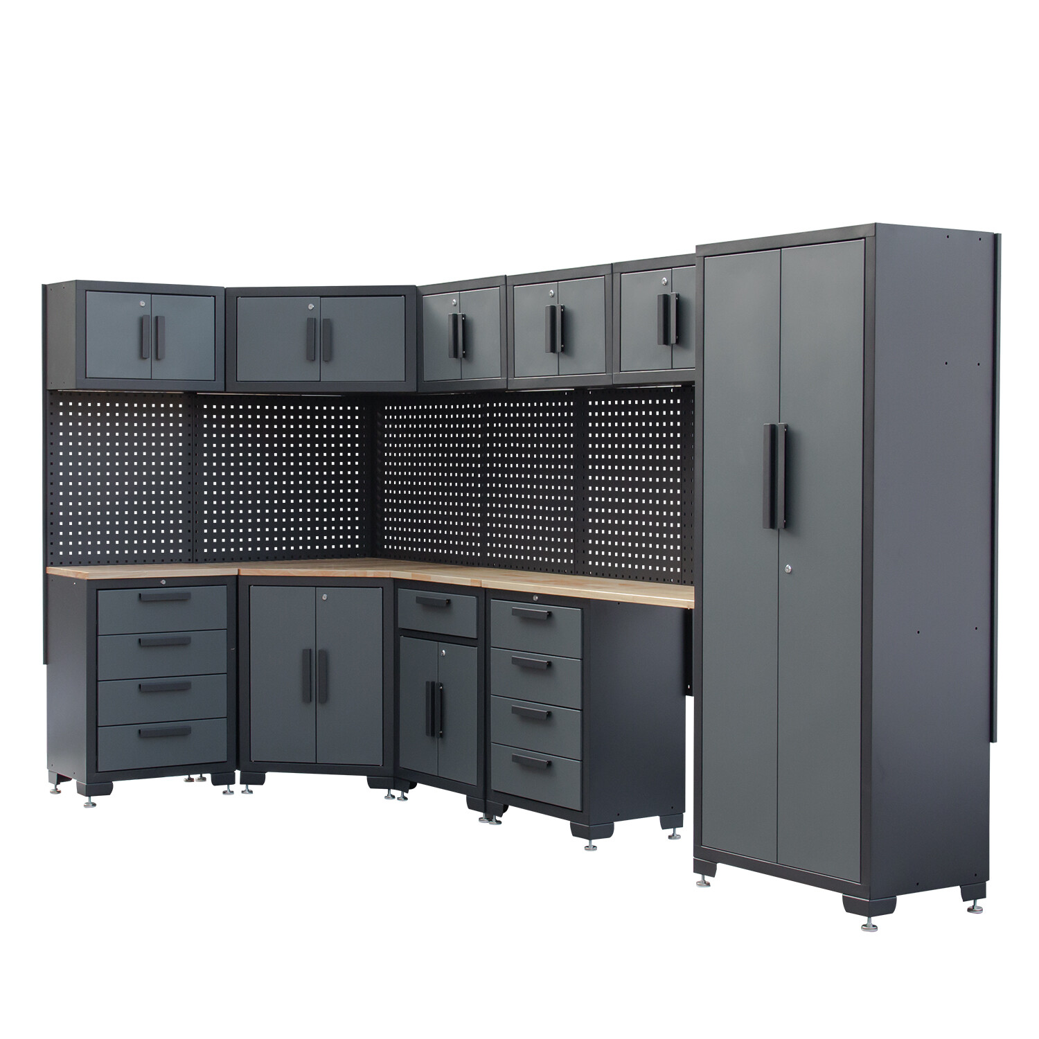 Garage Storage Cabinet 15Pcs Workshop W/Steel Cabinet Drawers Workbench Pegboard