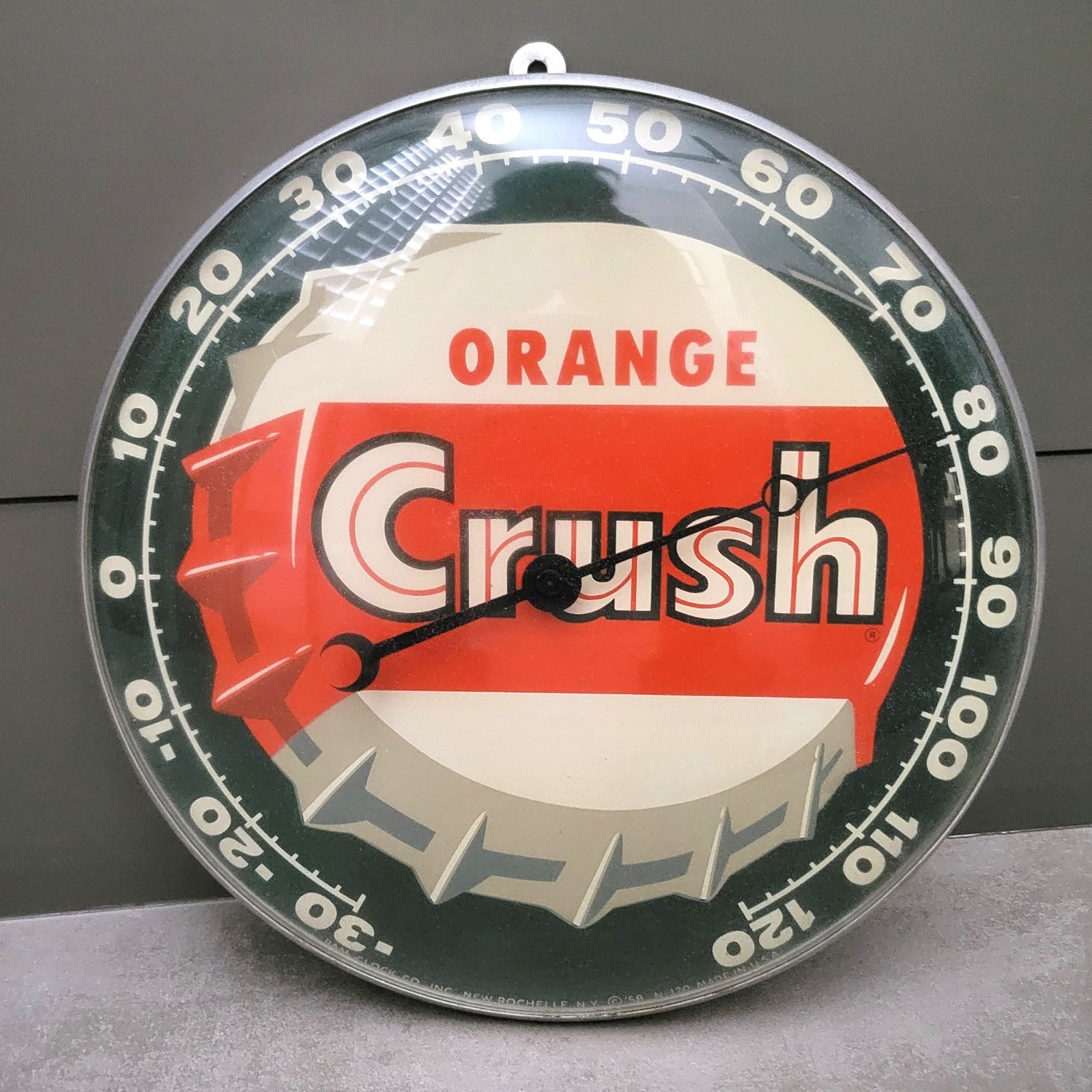 Vintage 58 Orange Crush Thermometer Pam Clock Round Sign Glass Cover Advertising