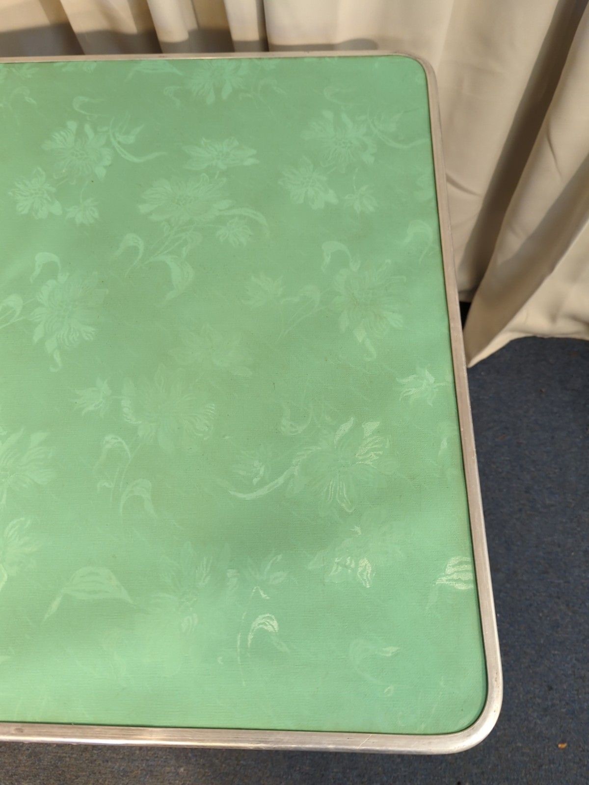 Vtg Retro Card Table Aluminum Green Portable 60s Scroll Legs MCM Mid Century