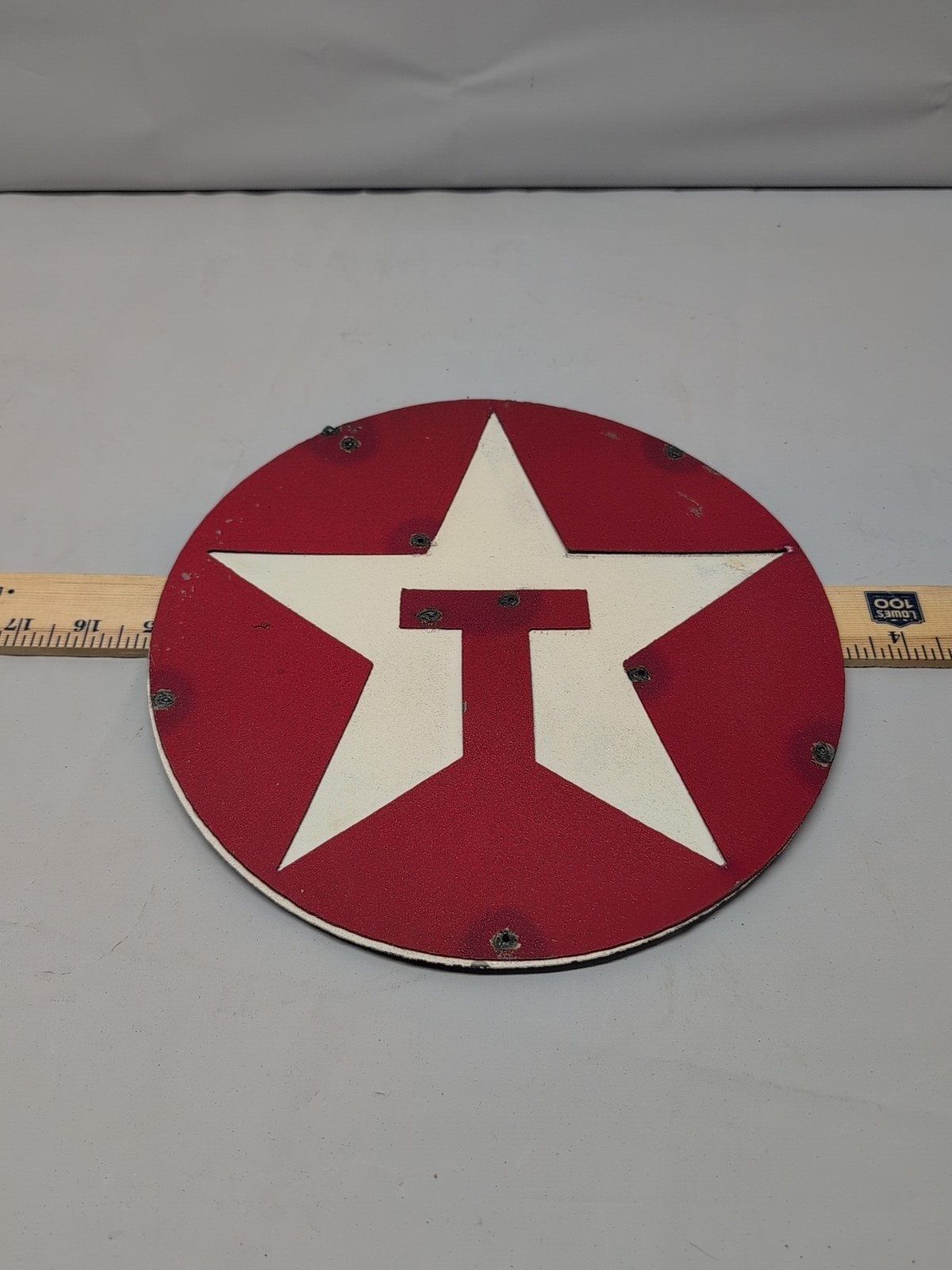 Texaco 10" Diameter Novelty Metal Sign Made In Mexico Distressed Layered