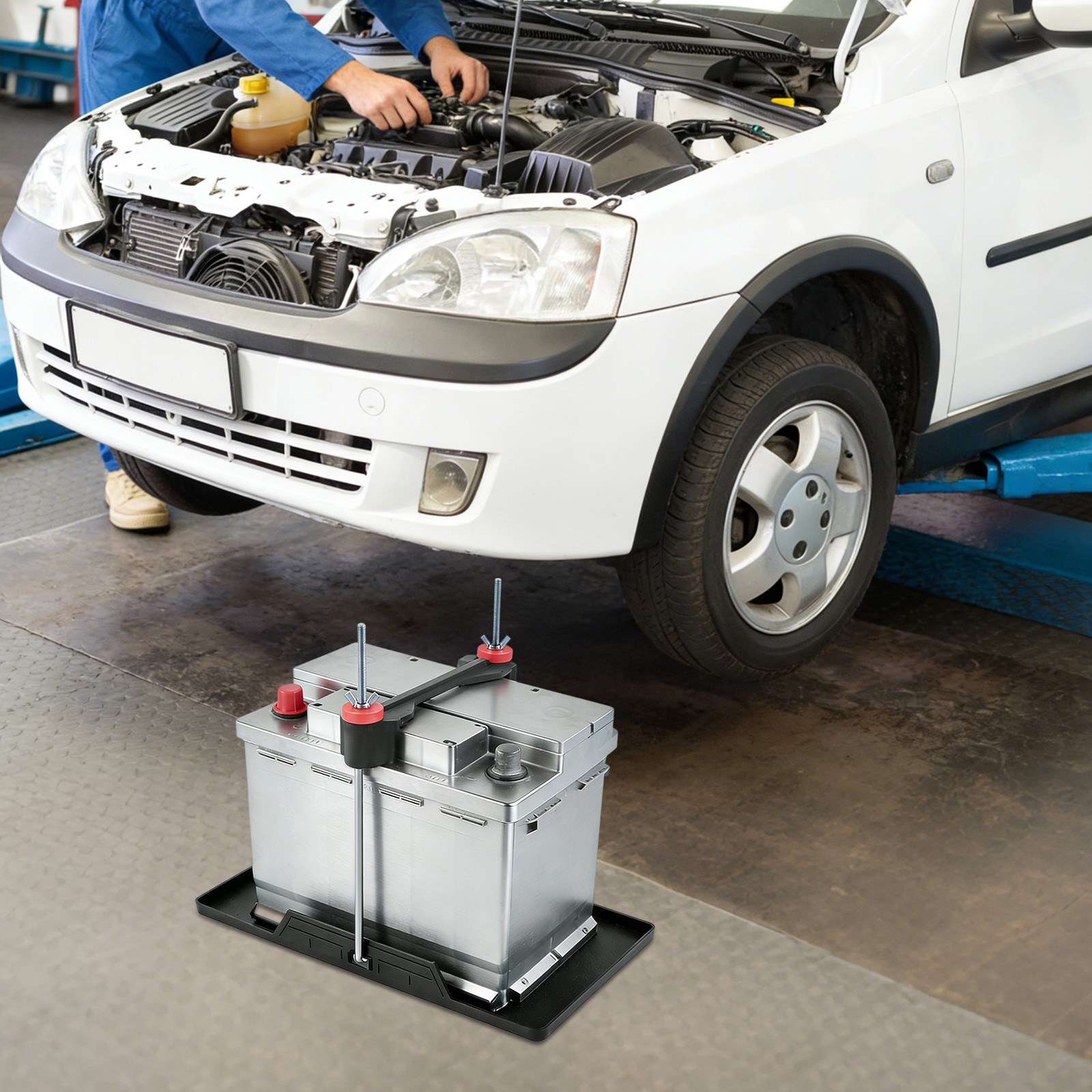 Car Storage Battery Holder Hold Down Tray Adjustable Bracket 25cm Screw Rod