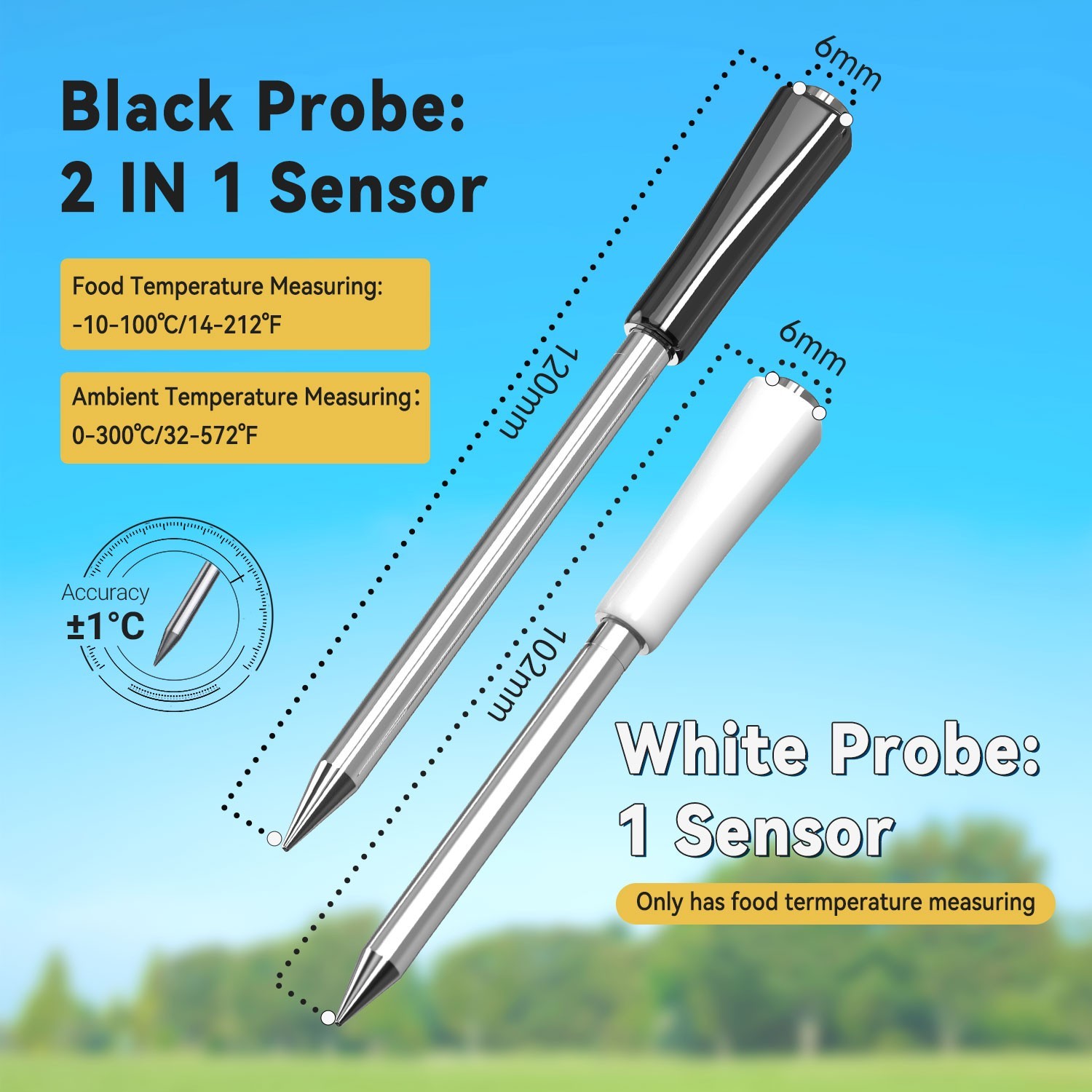 Wiresless BBQ Thermometer Meat Cooking Outdoor Dual Probes Bluetooth WiFi Combo