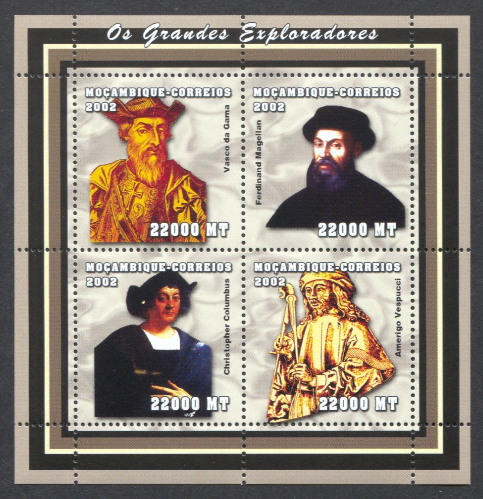 Mozambique Sc# 1611, Famous Explorers, VF MNH Sheet of 4, No Faults, SCV: $8.50