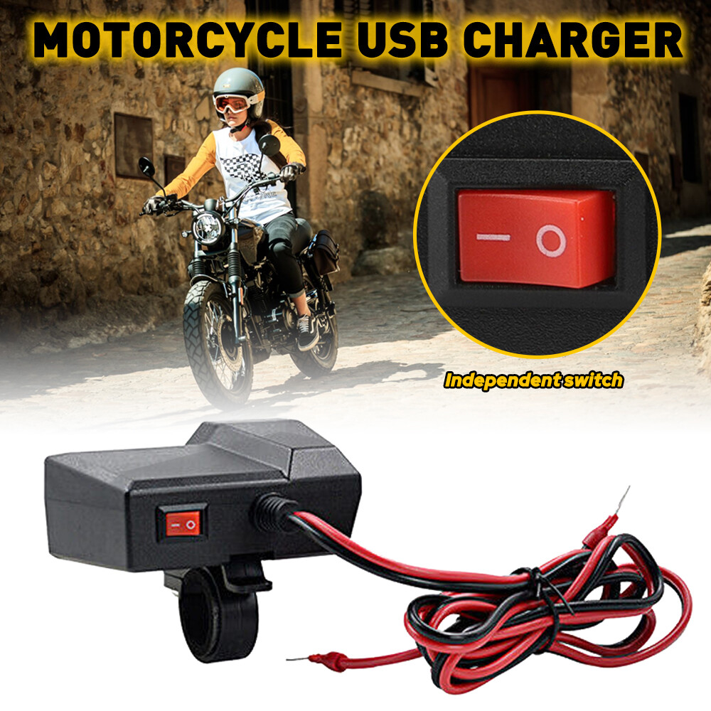 Motorcycle Handlebar Cigarette Lighter Socket Dual Charger USB W/ LED Voltmeter