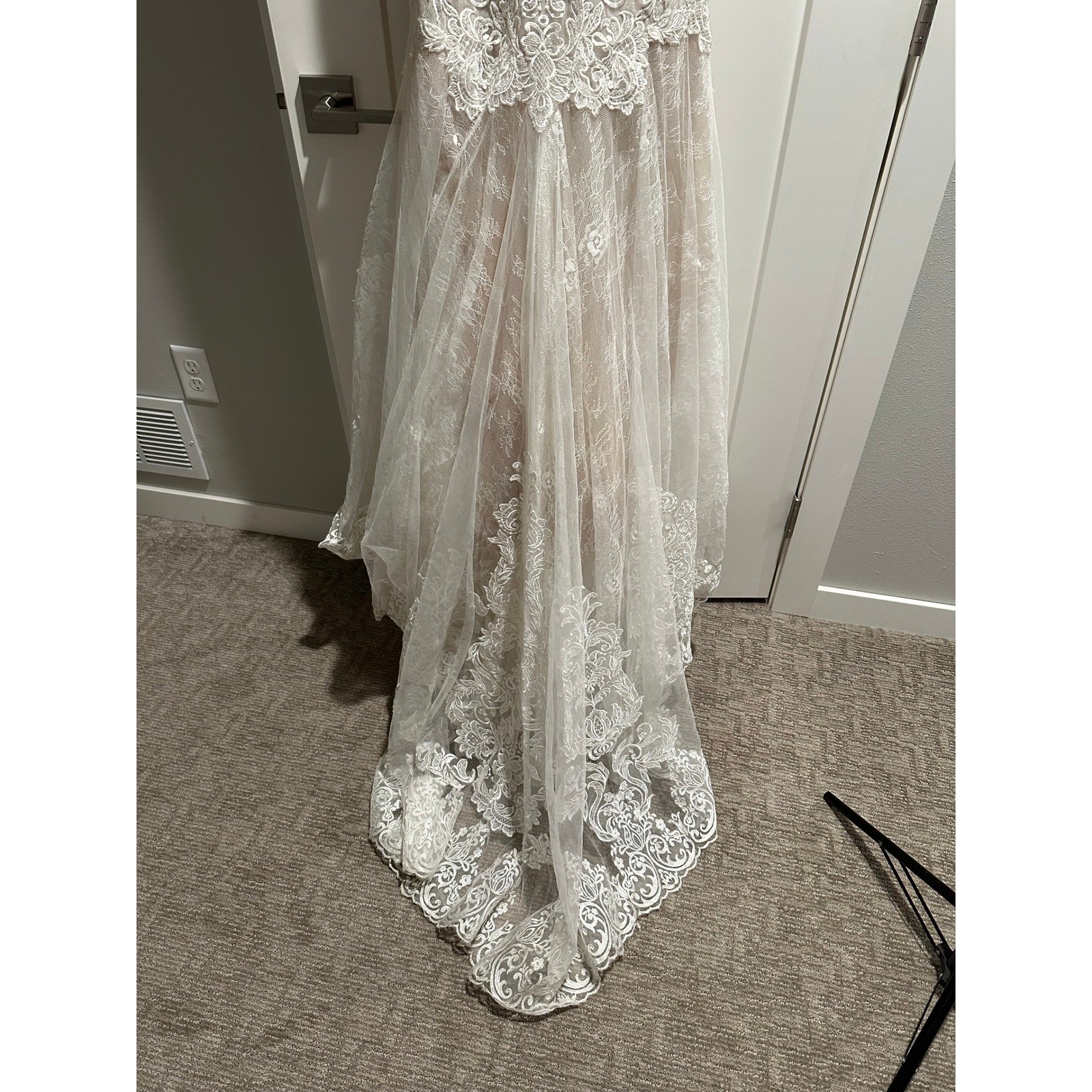 Galina Signature SWG824 Ivory Nude Lace Mermaid Wedding Dress Glitter Tulle