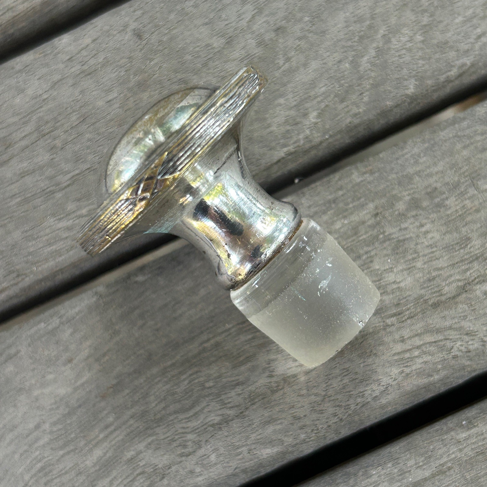 French Vintage Silver and Etched Glass Crystal Cruet Decanter Perfume Bottle