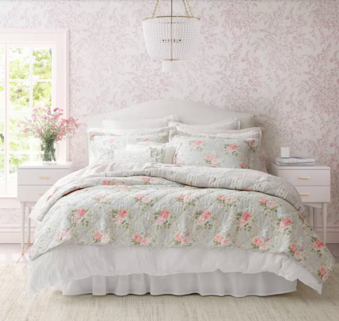 Laura Ashley Melany Pink/Gry TW Quilt/Sham Set VP WEB BASIC