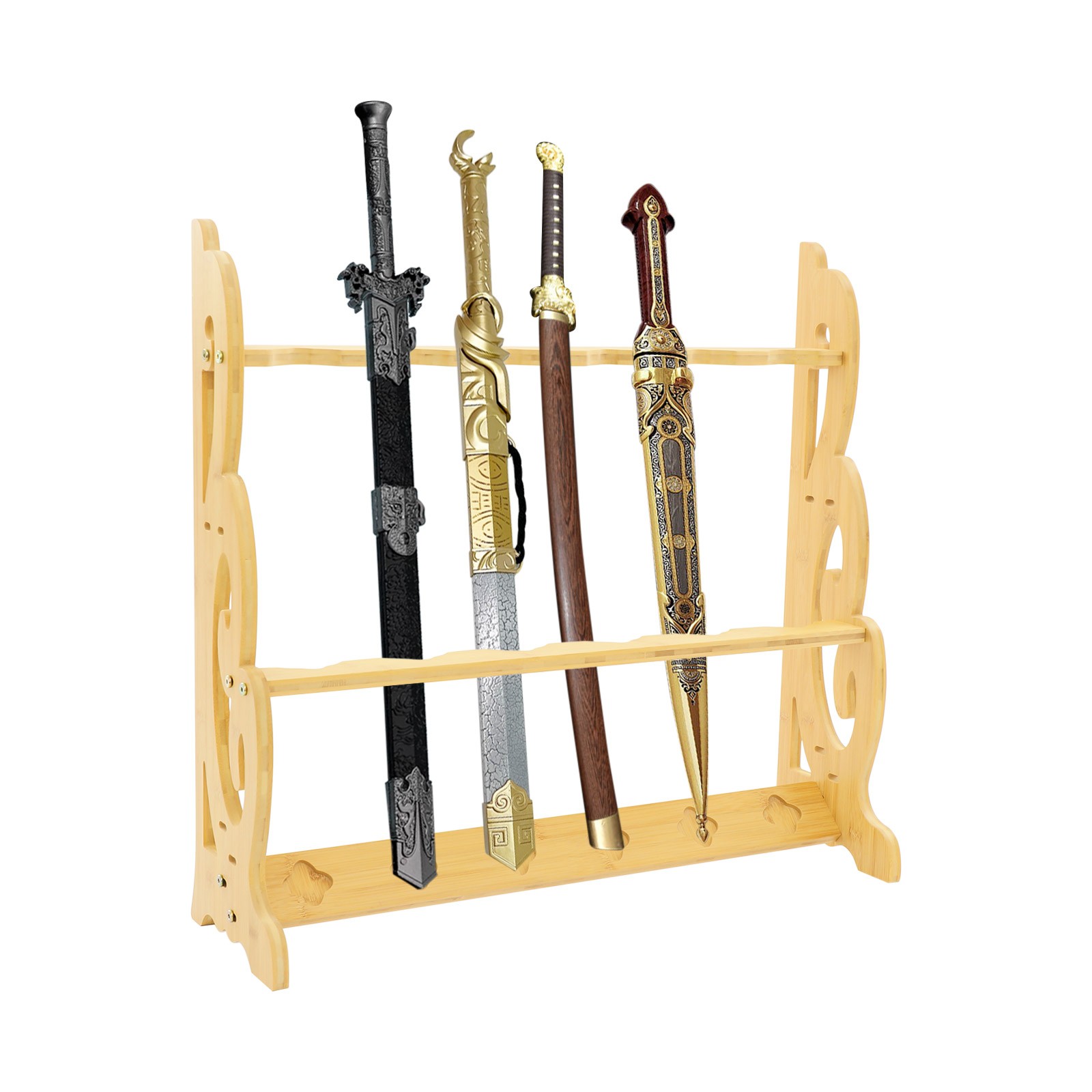 Adjustable 6-Hole Vertical Sword Display Stand - Elegant Bamboo Holder