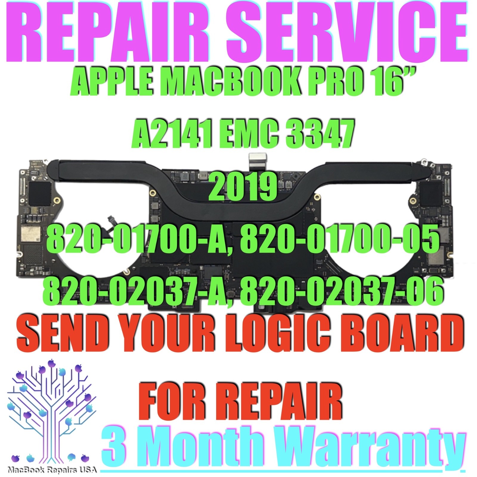 820-01700-A, 820-001700-05 LOGIC BOARD REPAIR for A2141 2019 16" MACBOOK PRO