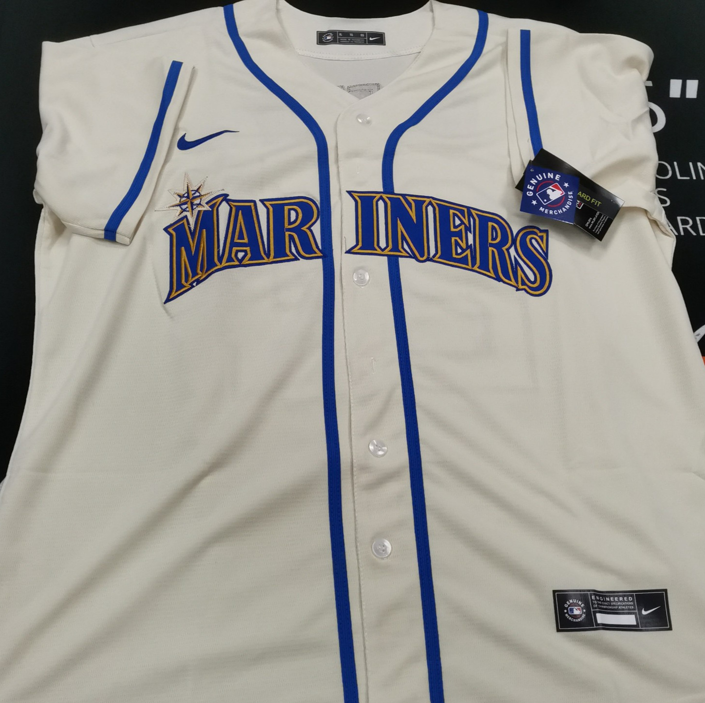 Ken Griffey Jr. #24 Mariners Cream Cool Base Sewn Stitched Jersey.