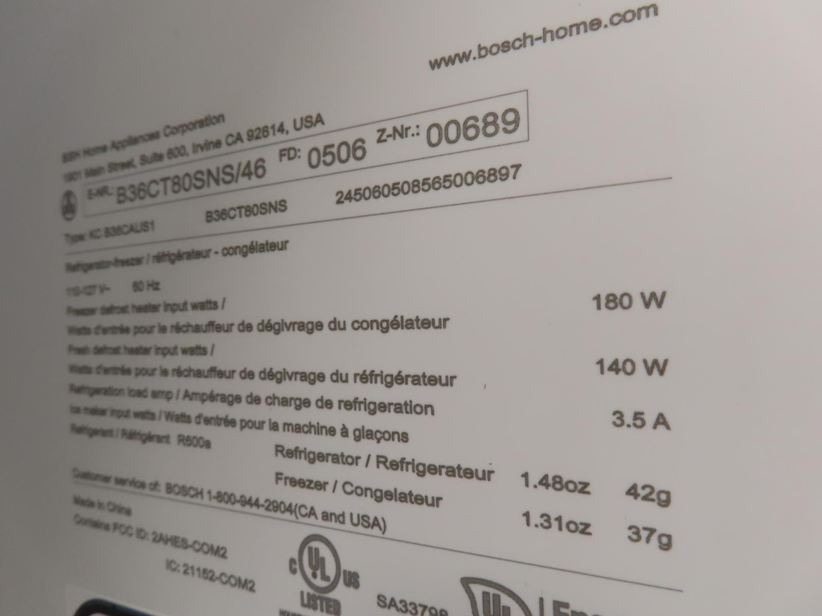 Bosch 800 Series B36CT80SNS 36 Inch Smart Counter Depth French Door Refrigerator