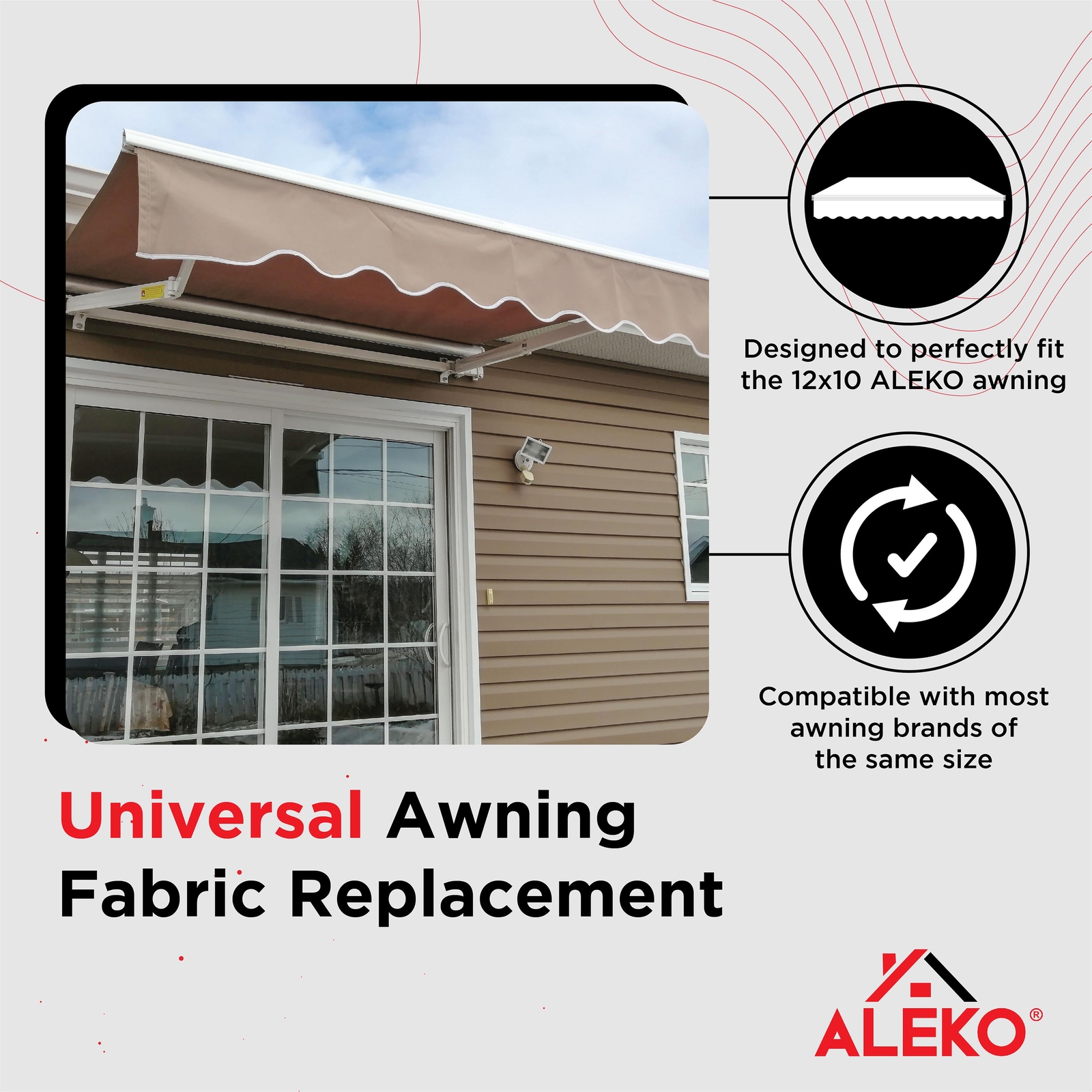 ALEKO 12 x 10 ft Retractable Awning Fabric Replacement, Sand