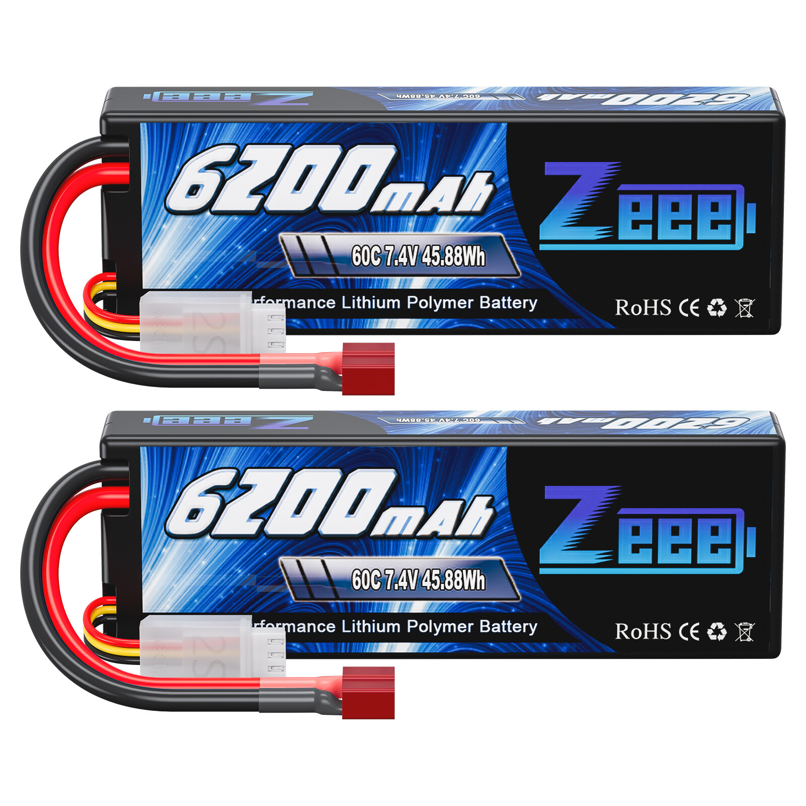 2x Zeee 2S LiPo Battery 6200mAh 60C 7.4V Deans T for RC Car Truck Truggy Hobby