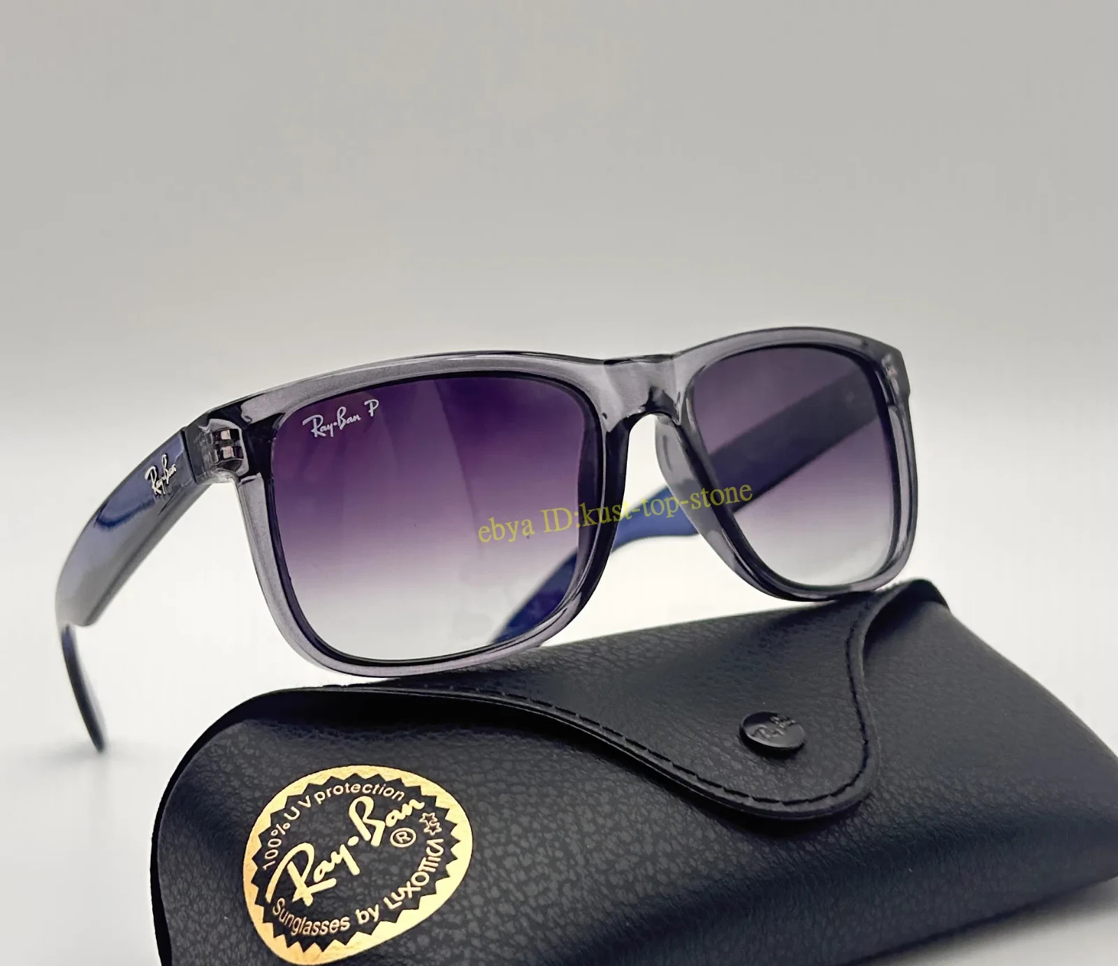 Ray-Ban RB4165 Justin 6596/T3 Square Sunglasses Blue Frame Gray Lens 54MM