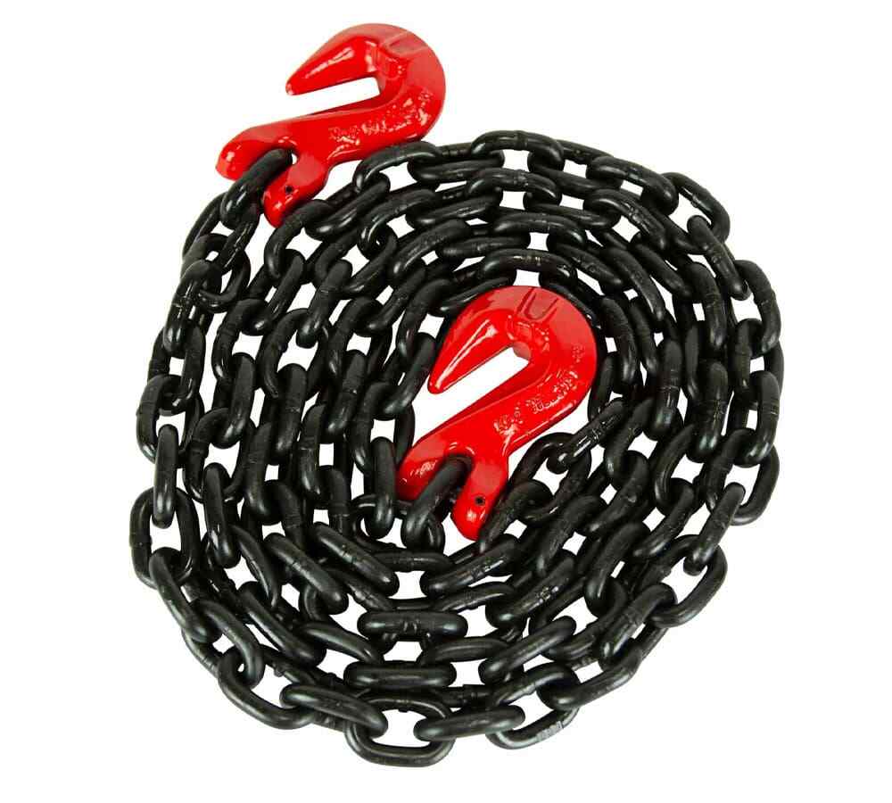 4 Pack G80 High Grade Transportation Chain w/ Grab Hooks - 3/8" x 16', 7100 l...