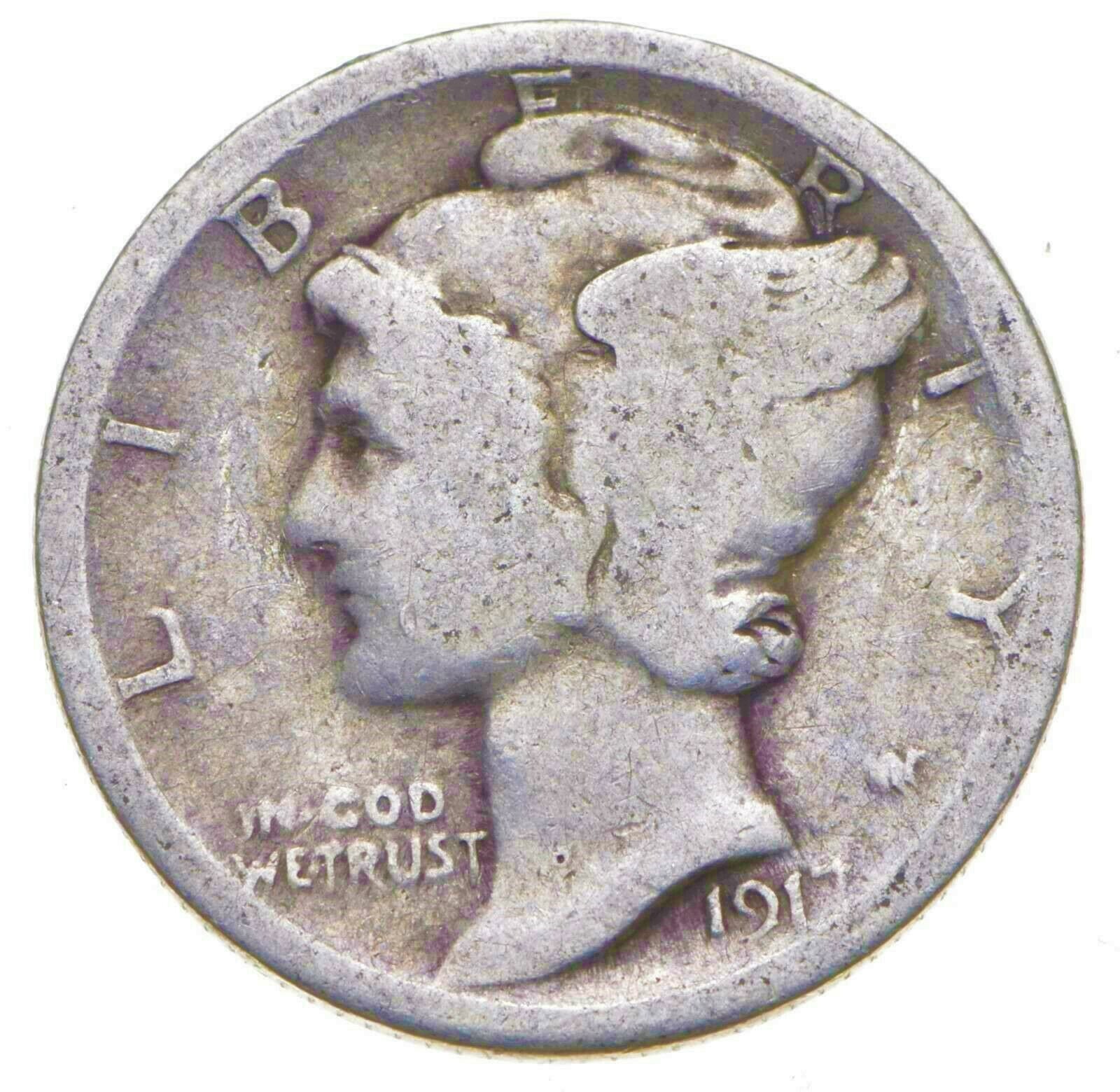 1917 P Mercury Dime circulated 90% Silver  Good to Very Good VG
