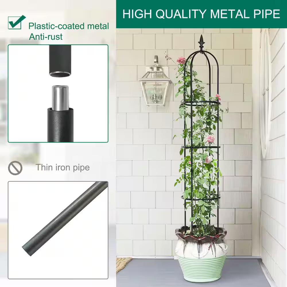 5.7 Ft Garden Obelisk Trellis ; Lightweight Rustproof Plastic Coated Metal Tall
