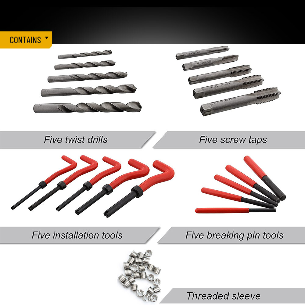 M5 M6 M8 M10 M12 Helicoil Thread Repair 131Pcs Kit & Metric Rethreading Tool Kit