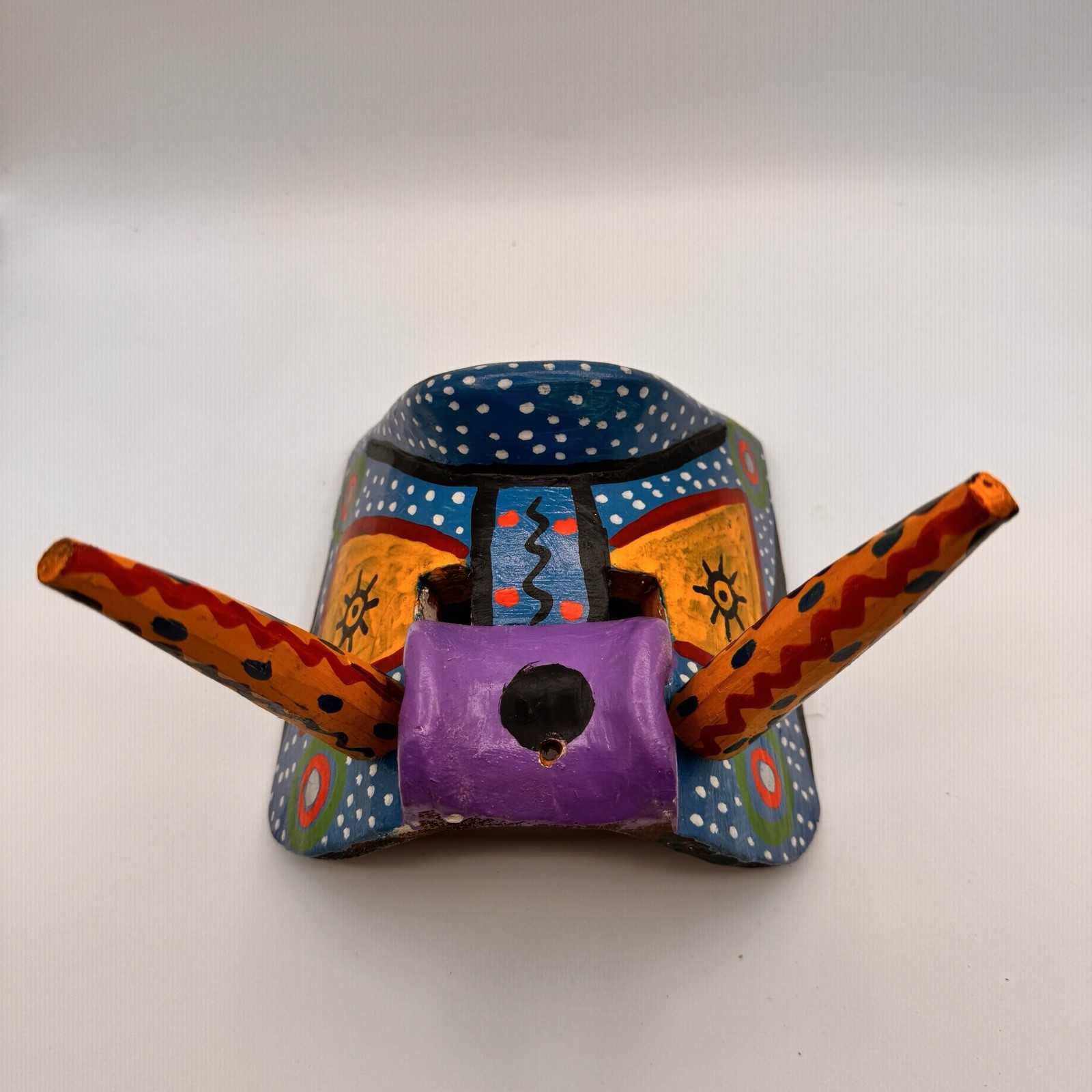 Vintage Guatemalan Festival Bull Mask Hand Carved Wood Folk Art Toro