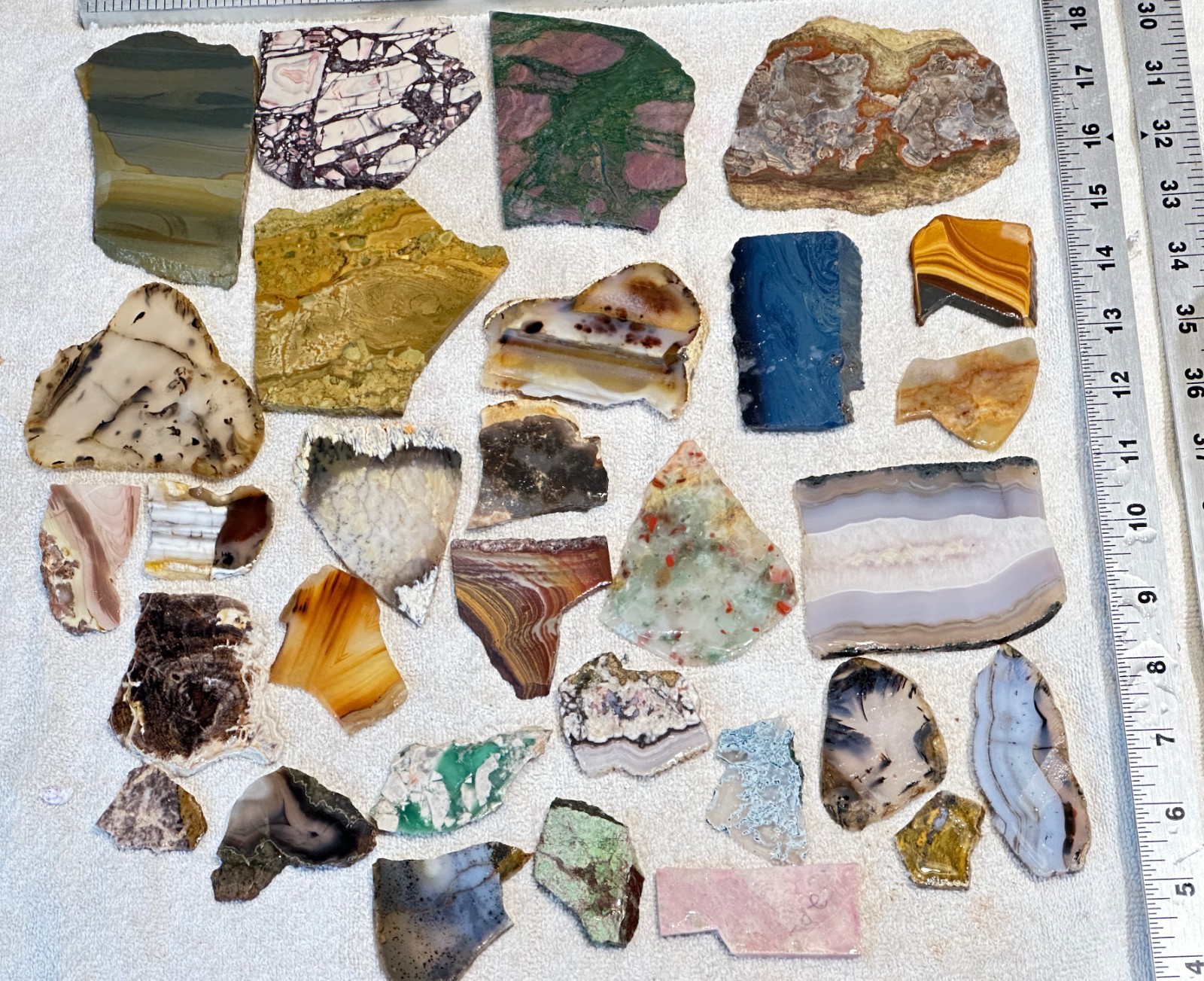 Lapidary Mixed Slab Lot 30pc Various Types Of Agates Jaspers Opal + 2lbs 8oz