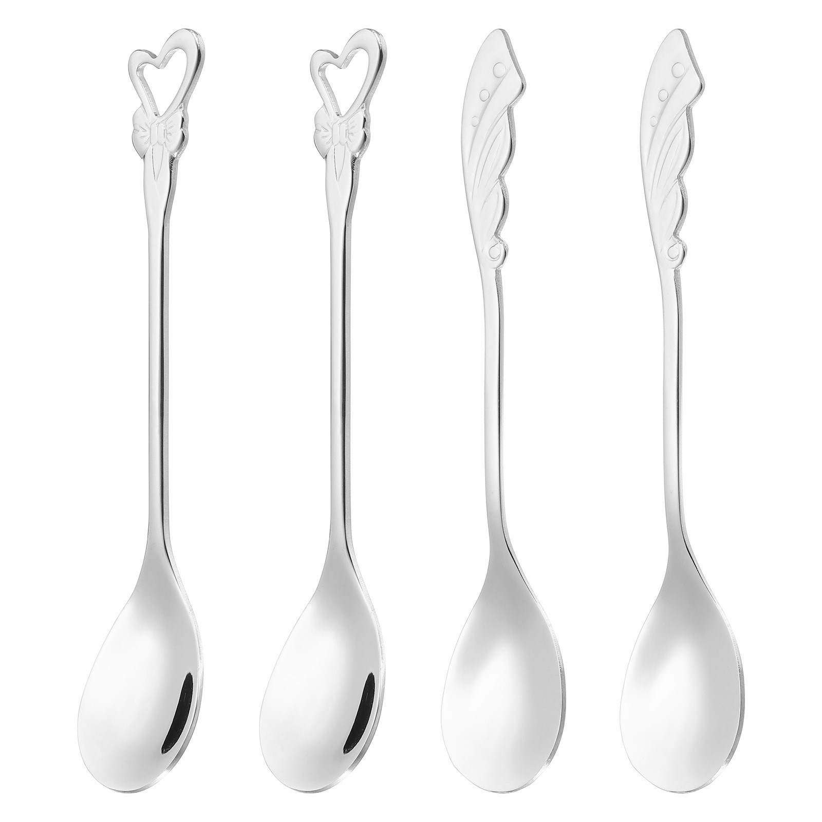4pcs Coffee Spoons, Heart/Wings Tea Spoons Stainless Steel, Silver