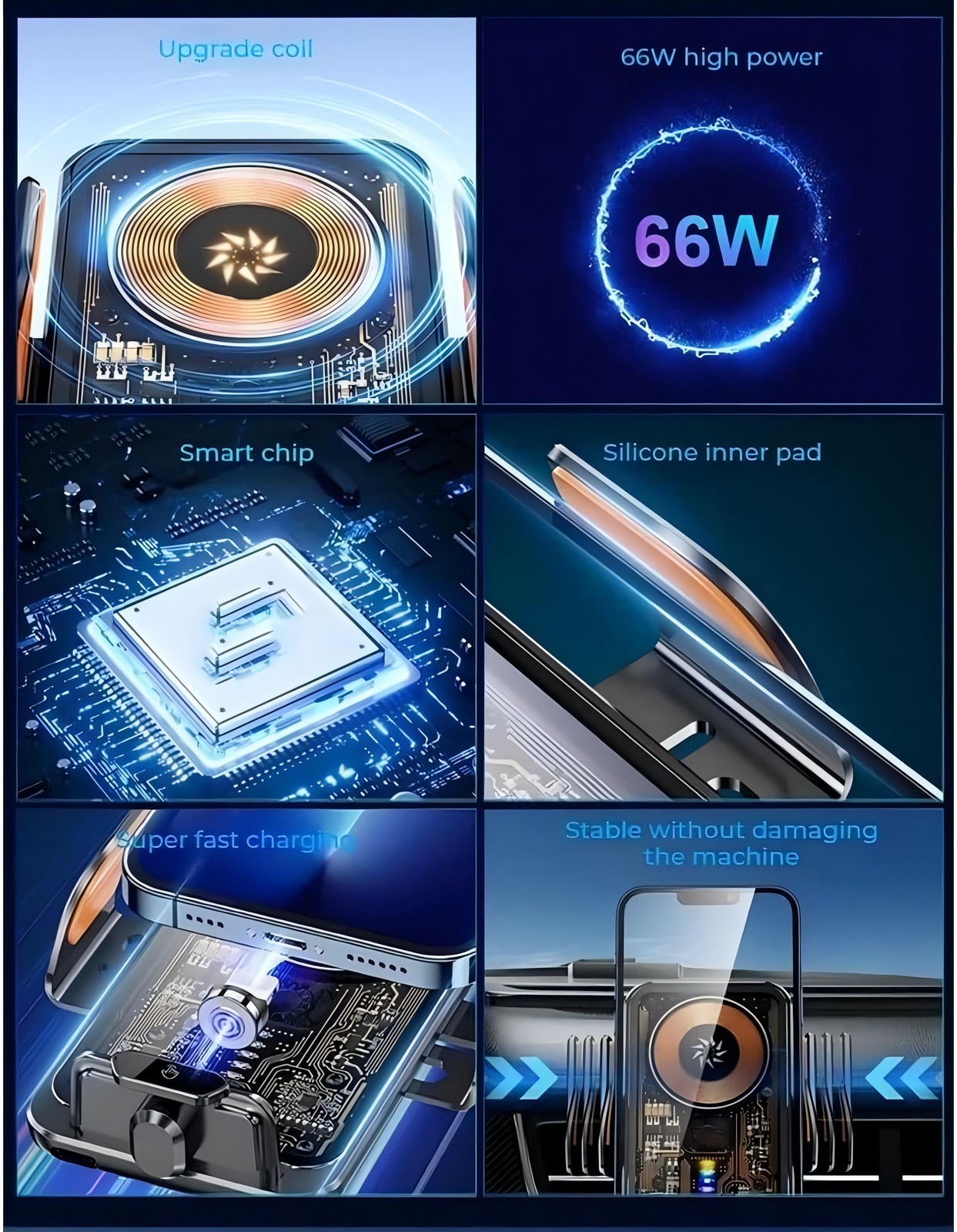 66W Fast Wireless Car Charger Automatic Clamping Mount Air Vent Phone Holder US