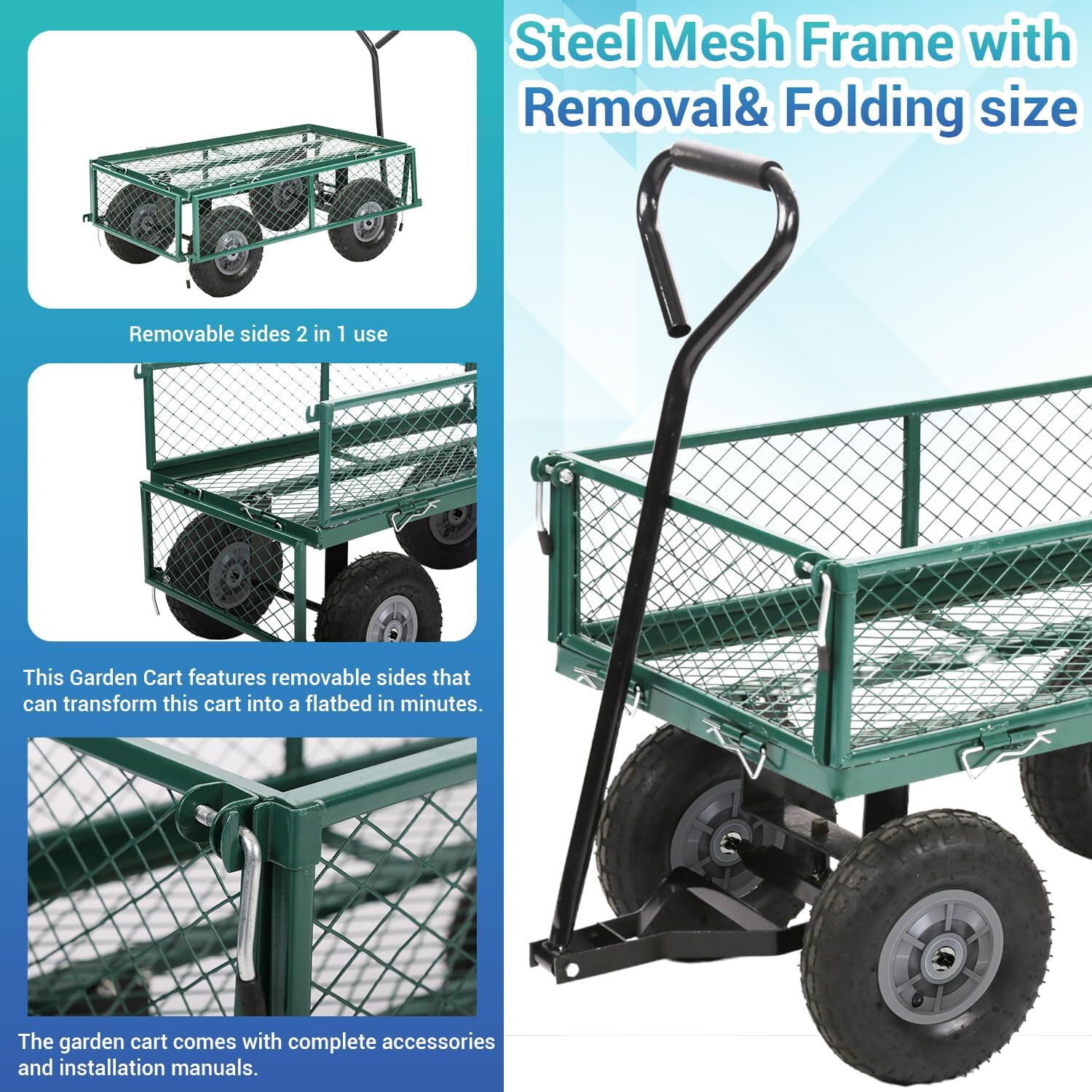 Garden Carts Yard Dump Wagon Cart Lawn Utility Cart Outdoor Steel Heavy Duty