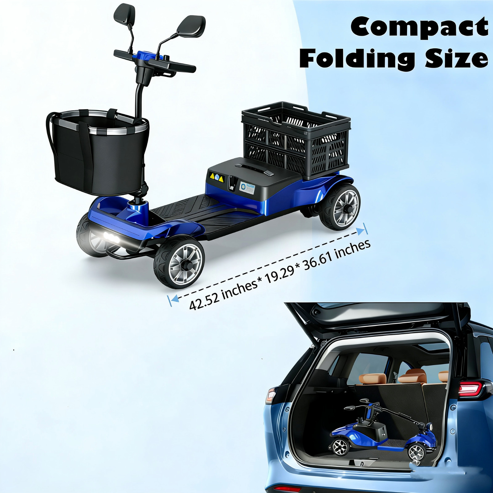 4 Wheels Mobility Scooter Power Wheelchair Folding Electric Scooters 15Miles