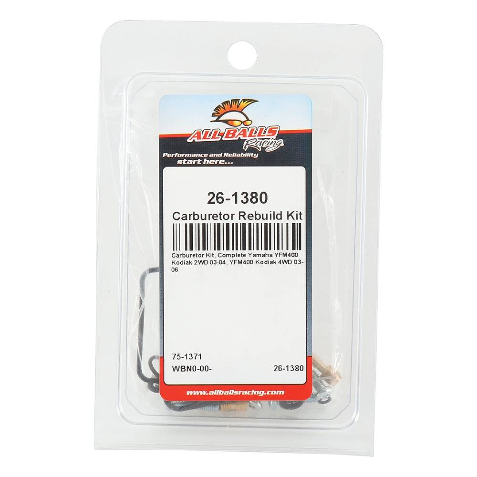 All Balls Carburetor Rebuild Kit 26-1380 For Yamaha YFM400 Kodiak 2WD 03-04
