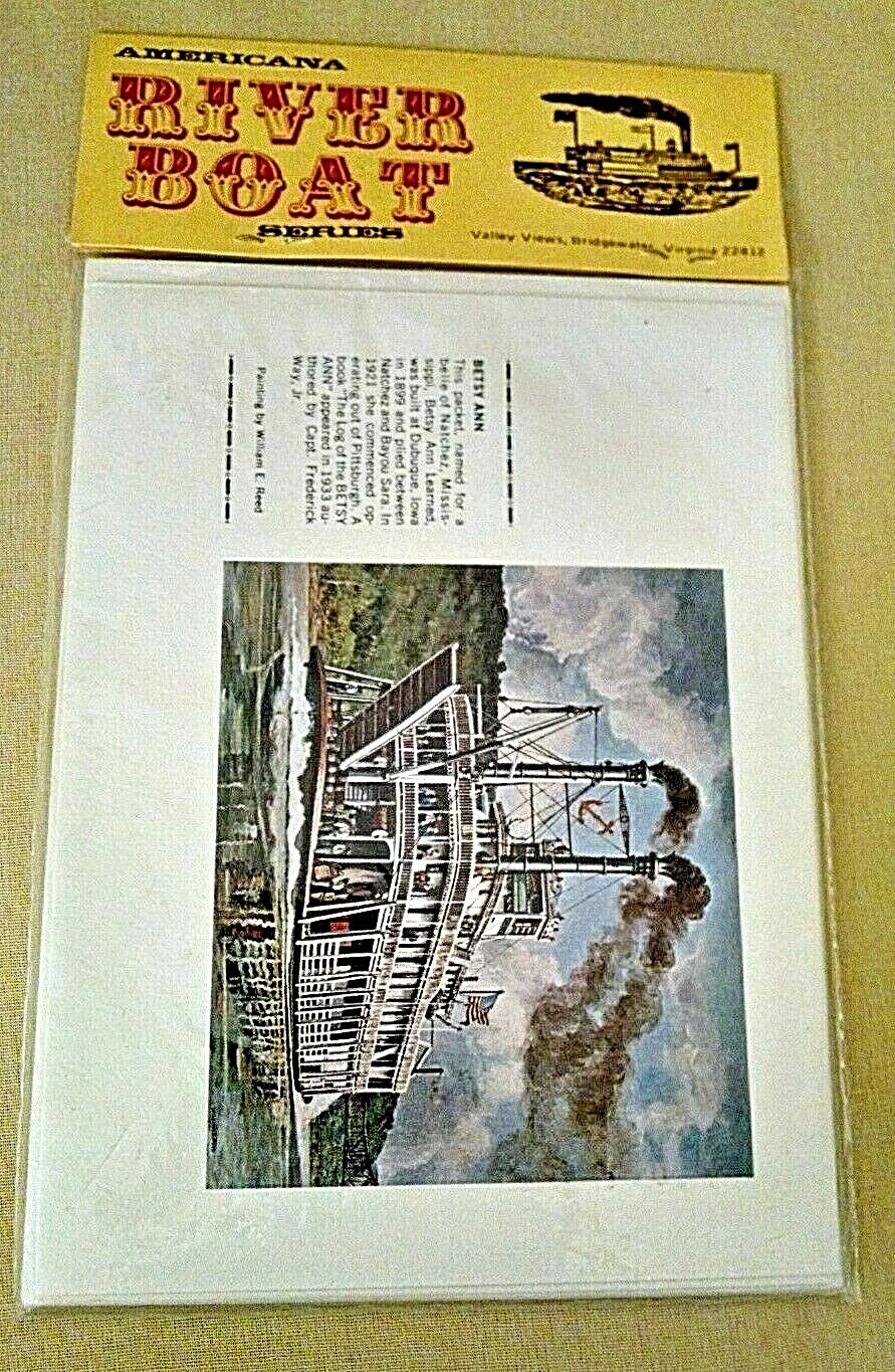 RIVERBOAT NOTE PAPER SET 4 CARD ENV WILLIAM E REED SENATOR CORDILL BETSY ANN.