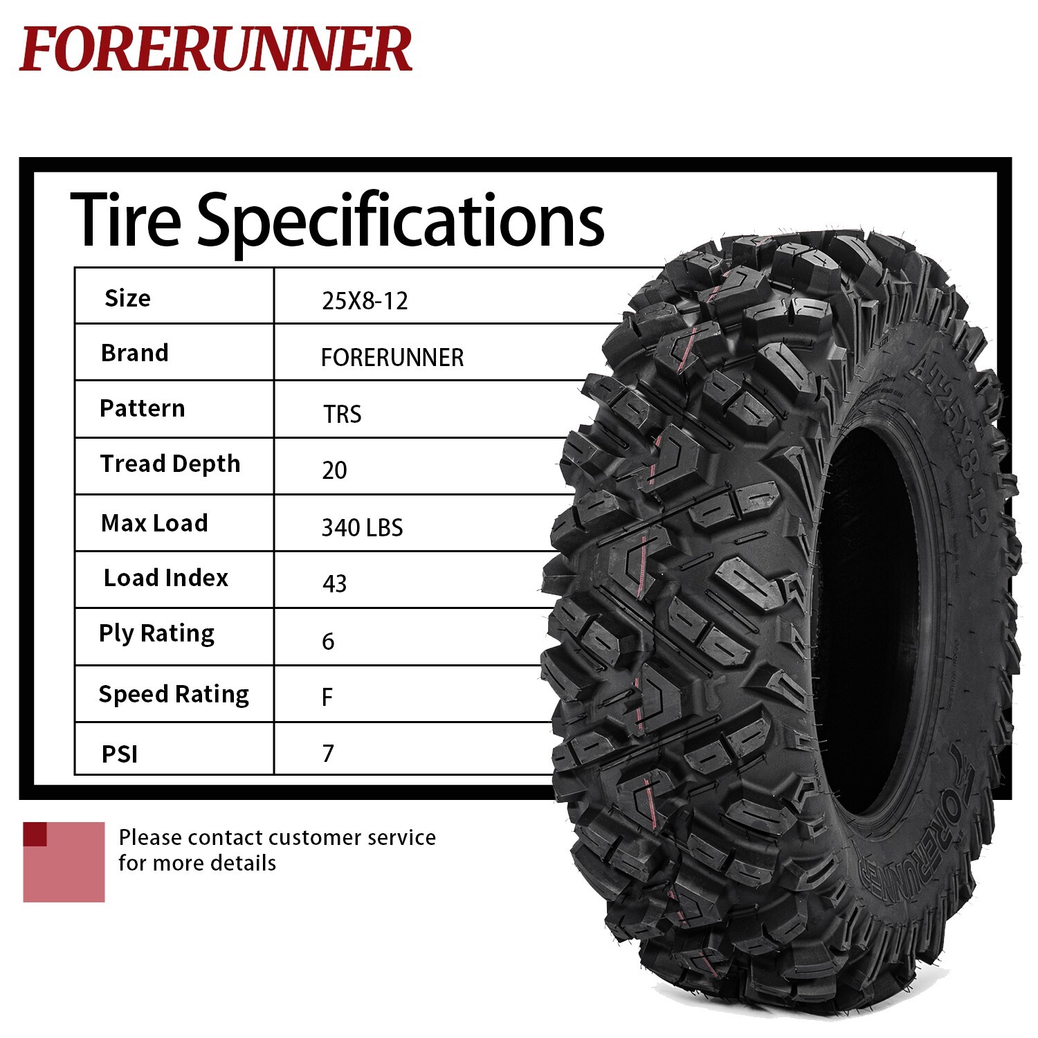 25x8-12 Set of 2 ATV Tires 6Ply 25x8x12 UTV Tires 25 8 12 All Terrain Tyres 25"