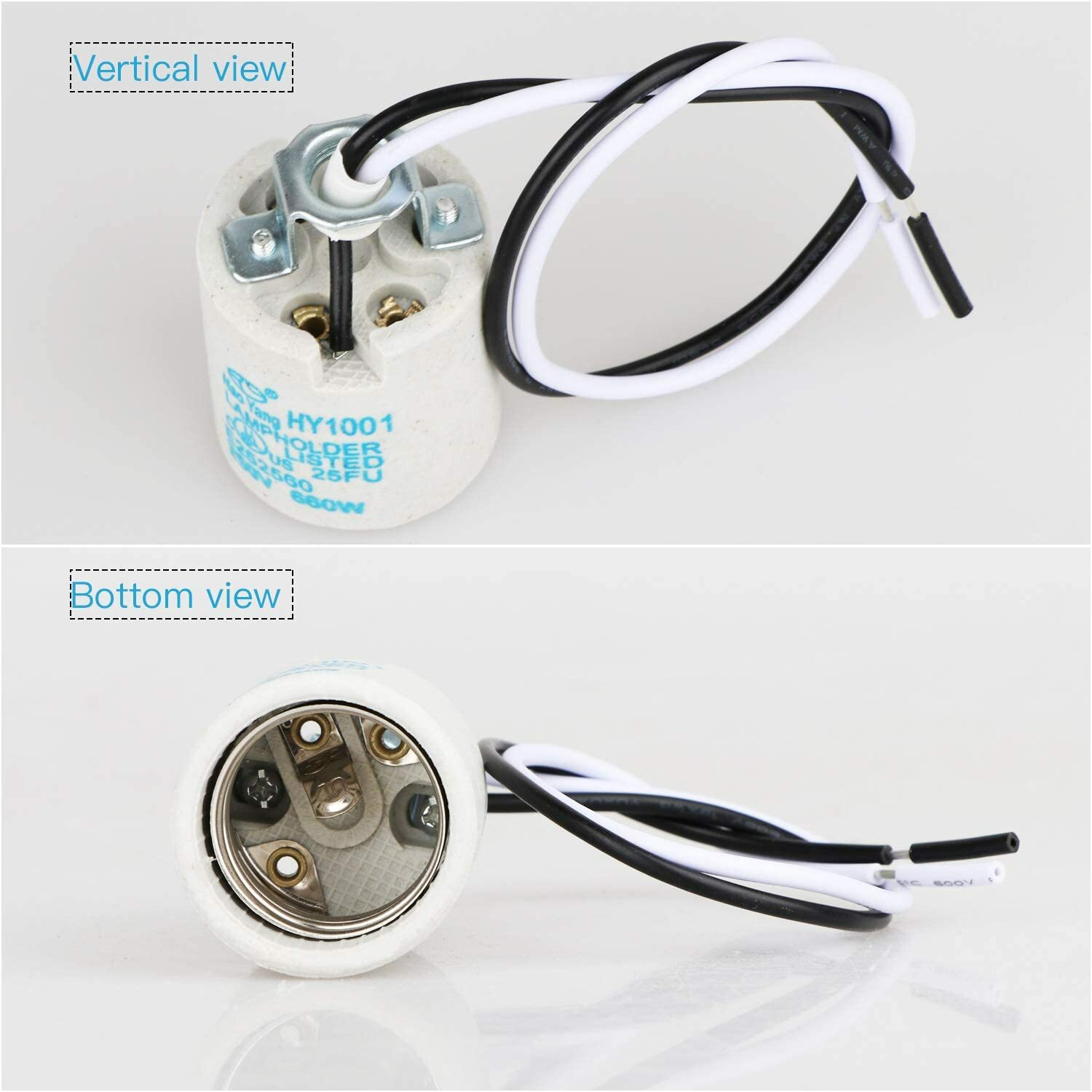 Ceramic E26 Medium Socket Holder Lamp Fixture with 18-AWG Wire