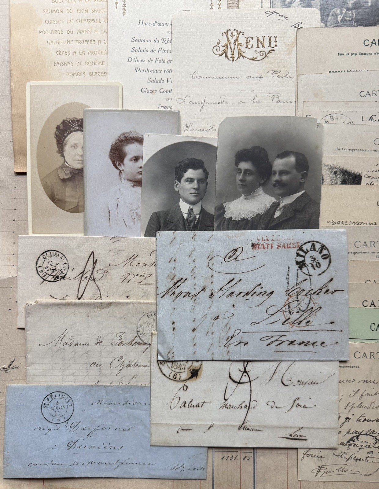 Large Lot Antique Vintage Authentic French Ephemera - Handwritten Letters Photos