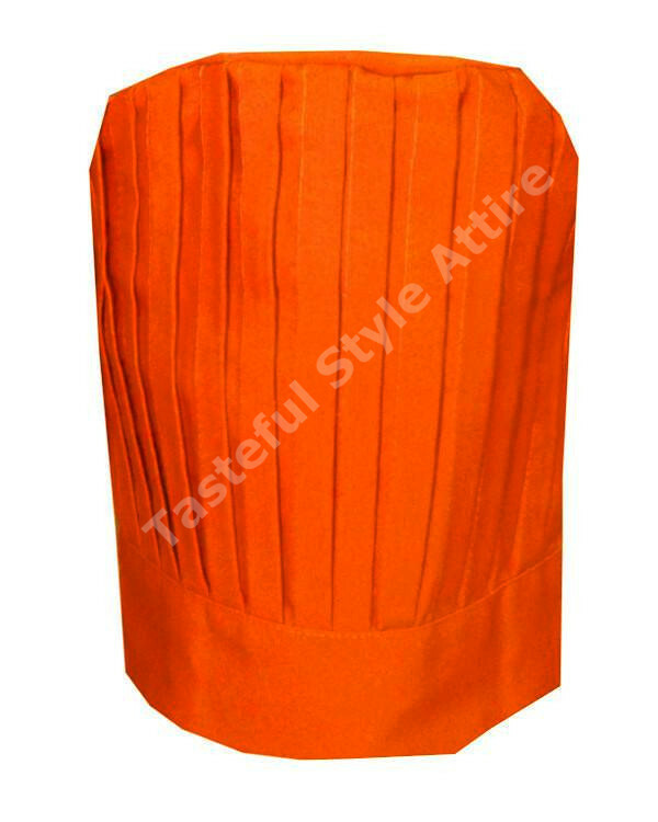 Adjustable Pleated Chef Tall Hat Orange Stylish Chef Tall Hat Kitchen chef hats