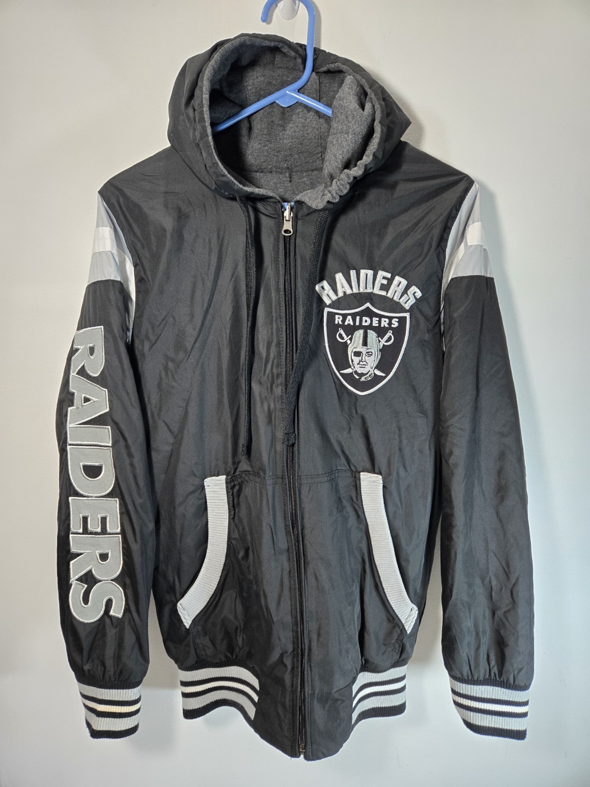 Oakland Raiders Mens Reversible Jacket NFL Football Embroidered Sz S Hoodie