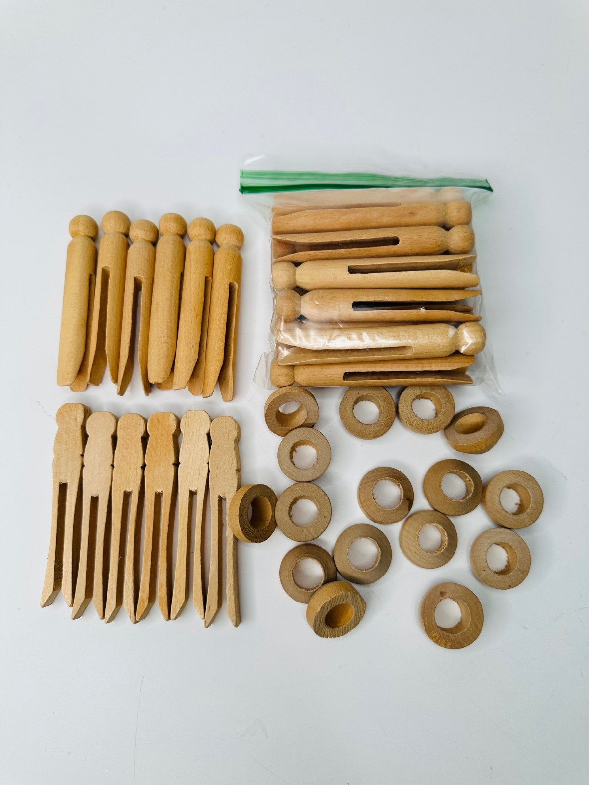 Unfinished Wood Cutouts Crafts Lot - Clothespins, Birdhouse, Checkers, Signs +