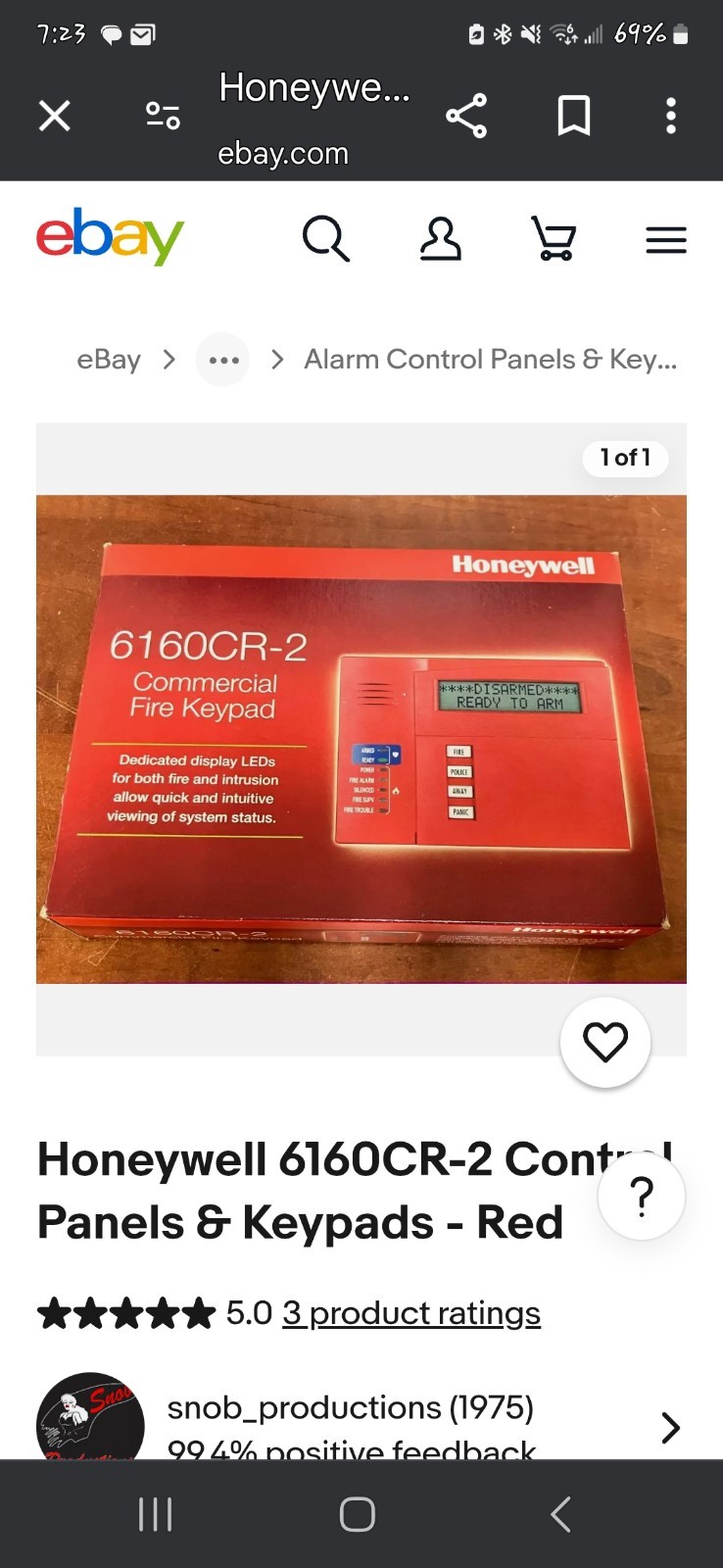 Cover Only - Resideo Honeywell 6160CR-2 Commercial Fire Control Panel - Red