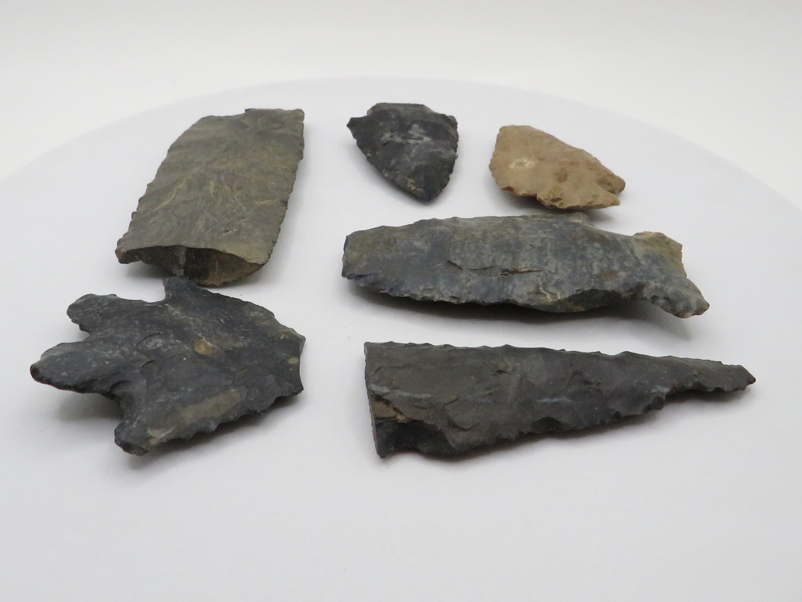 LOT OF 6 NOTCHED INDIAN ARROWHEAD - AUTHENTIC with GREAT COLORS DAMAGED *