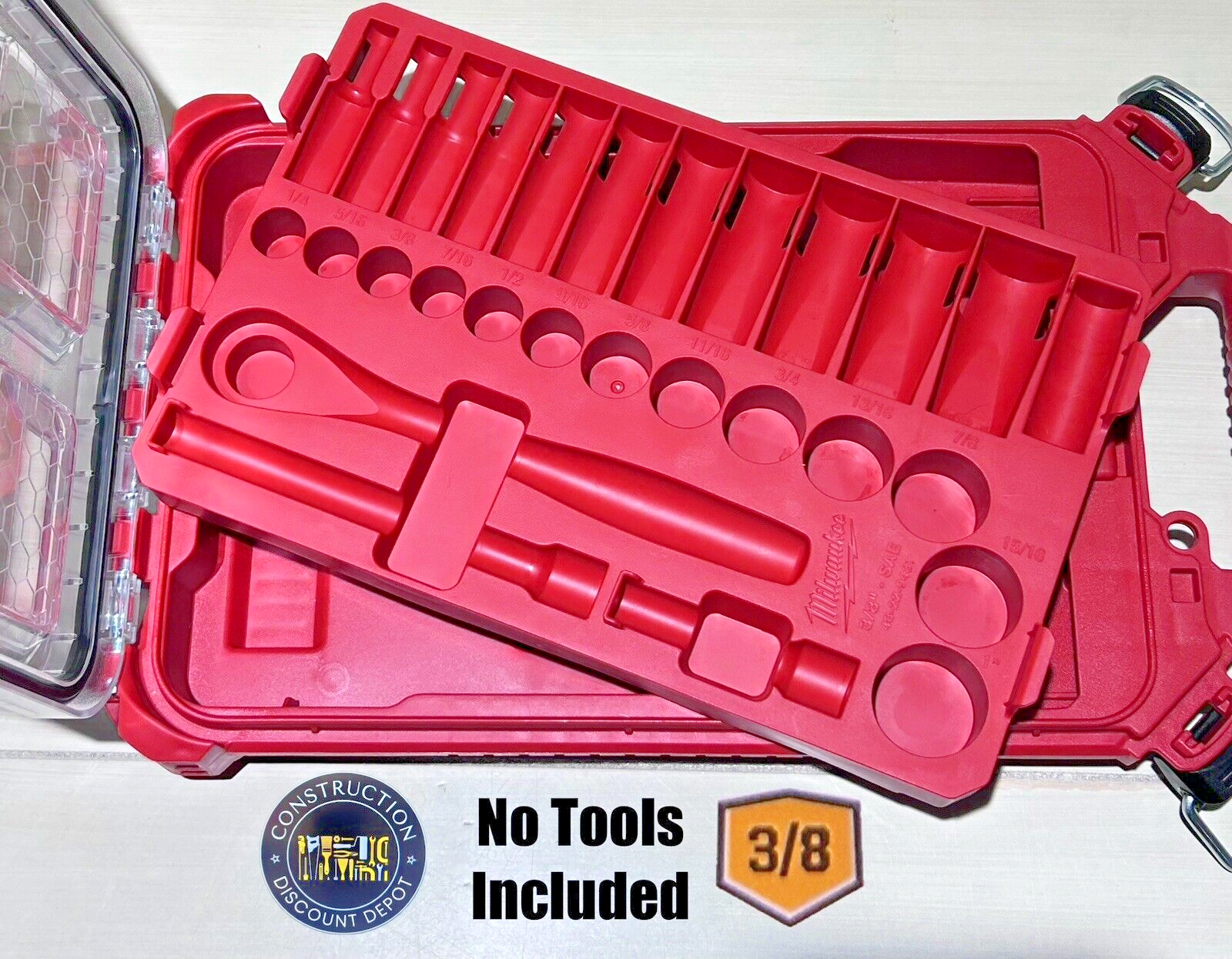 Milwaukee PACKOUT Low-Profile Compact Organizer With SAE Ratchet And Socket Tray