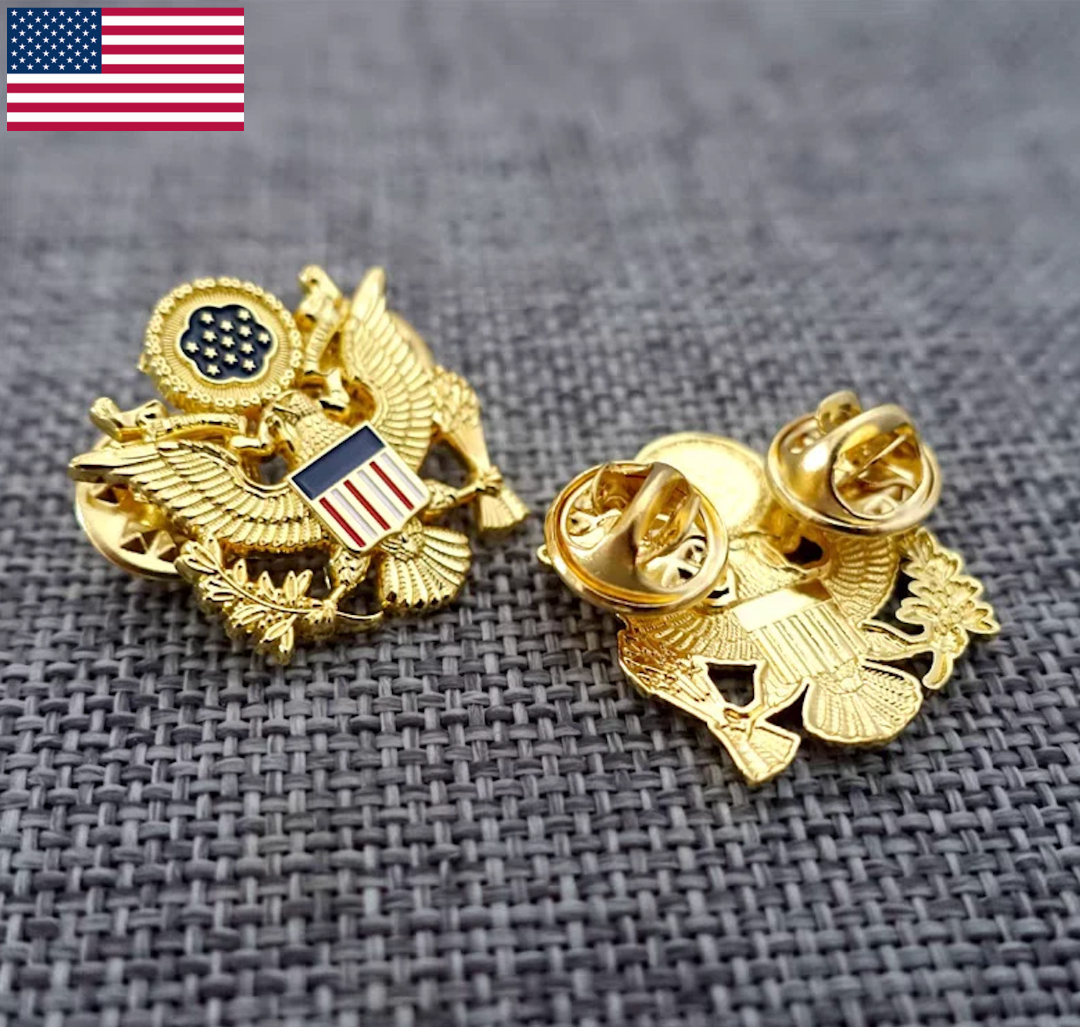 USA Coat of Arms Lapel Pin American Eagle Gold Brooch