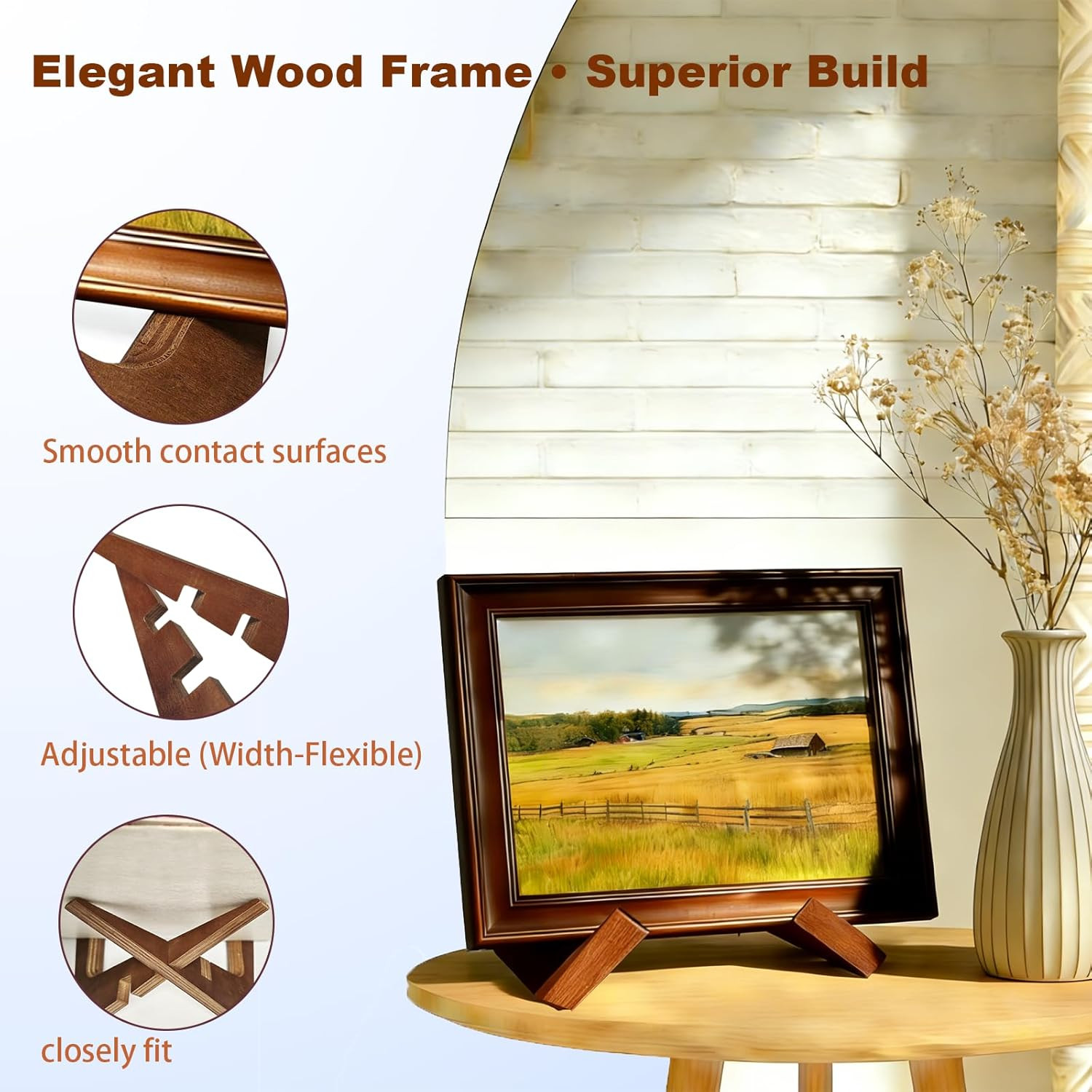 Adjustable Wooden Plate Stands for Display Easels - 6.8 Inch Plate Holders for D