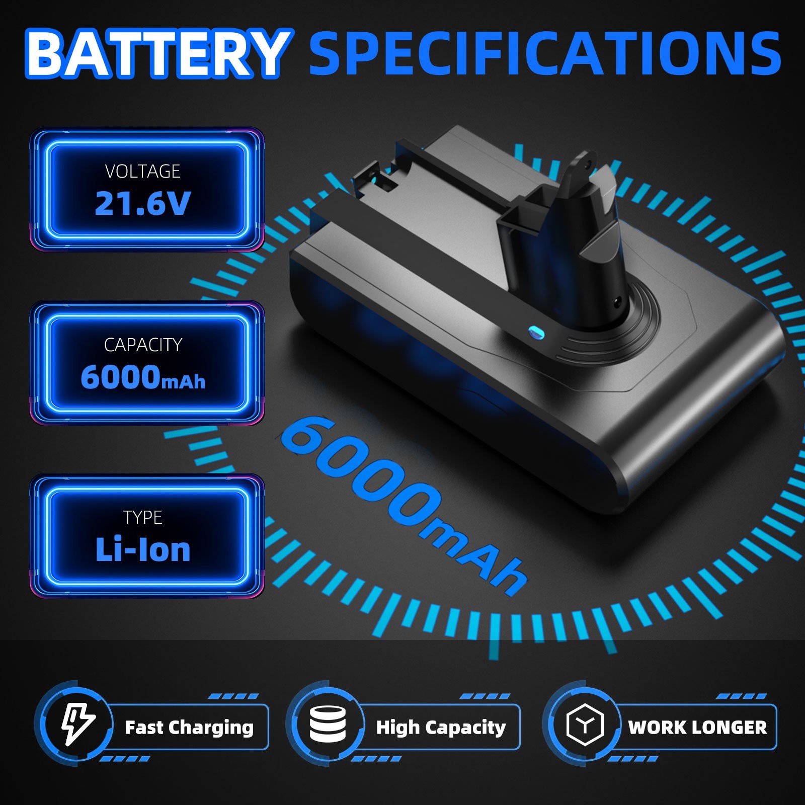 6.0Ah Battery Replace For Dyson DC58 DC59 DC61 DC62 Animal V6 HEPA SV03 SV08 US