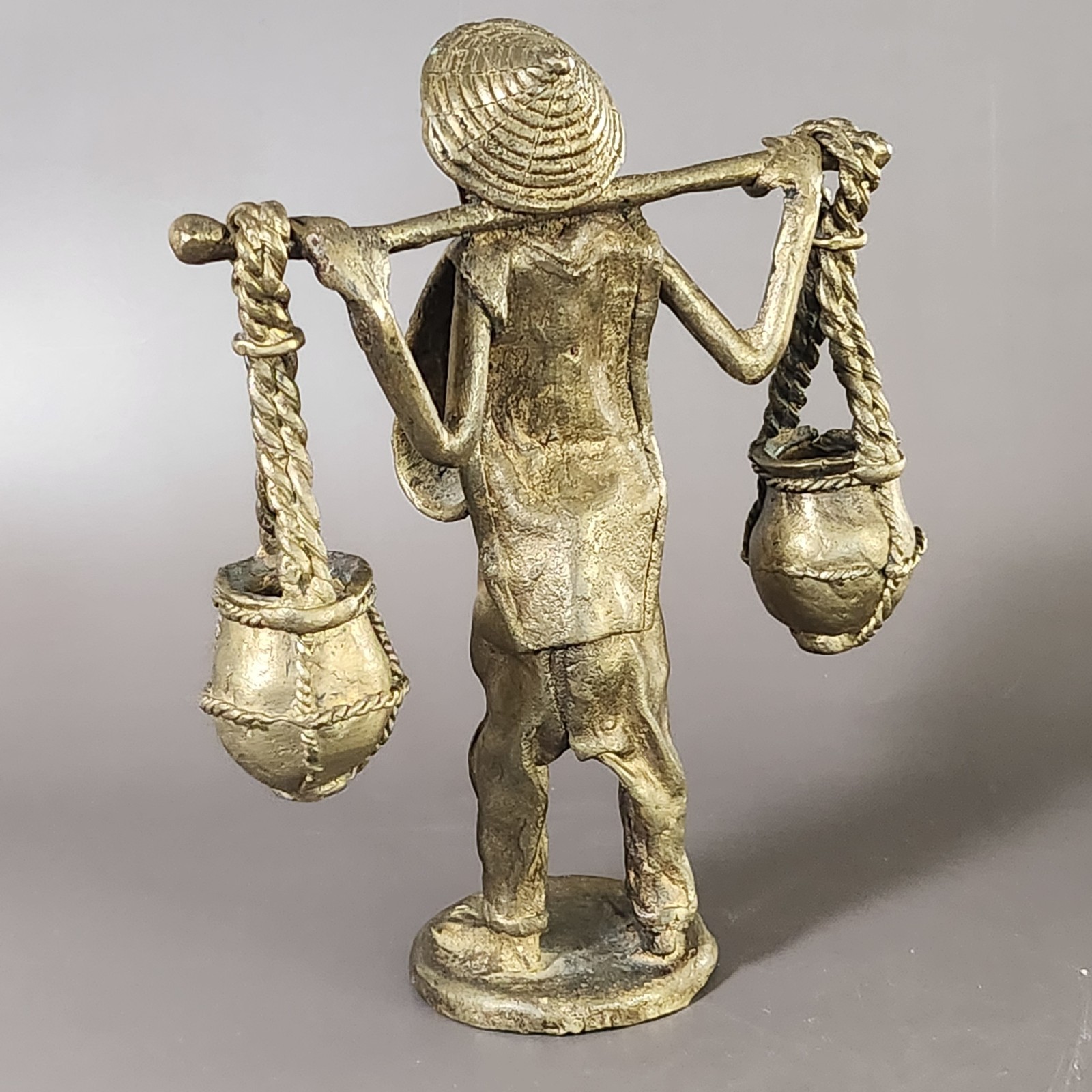 Vintage African Bronze Farmer Figurine – Lost Wax Cast Sculpture Tribal Art